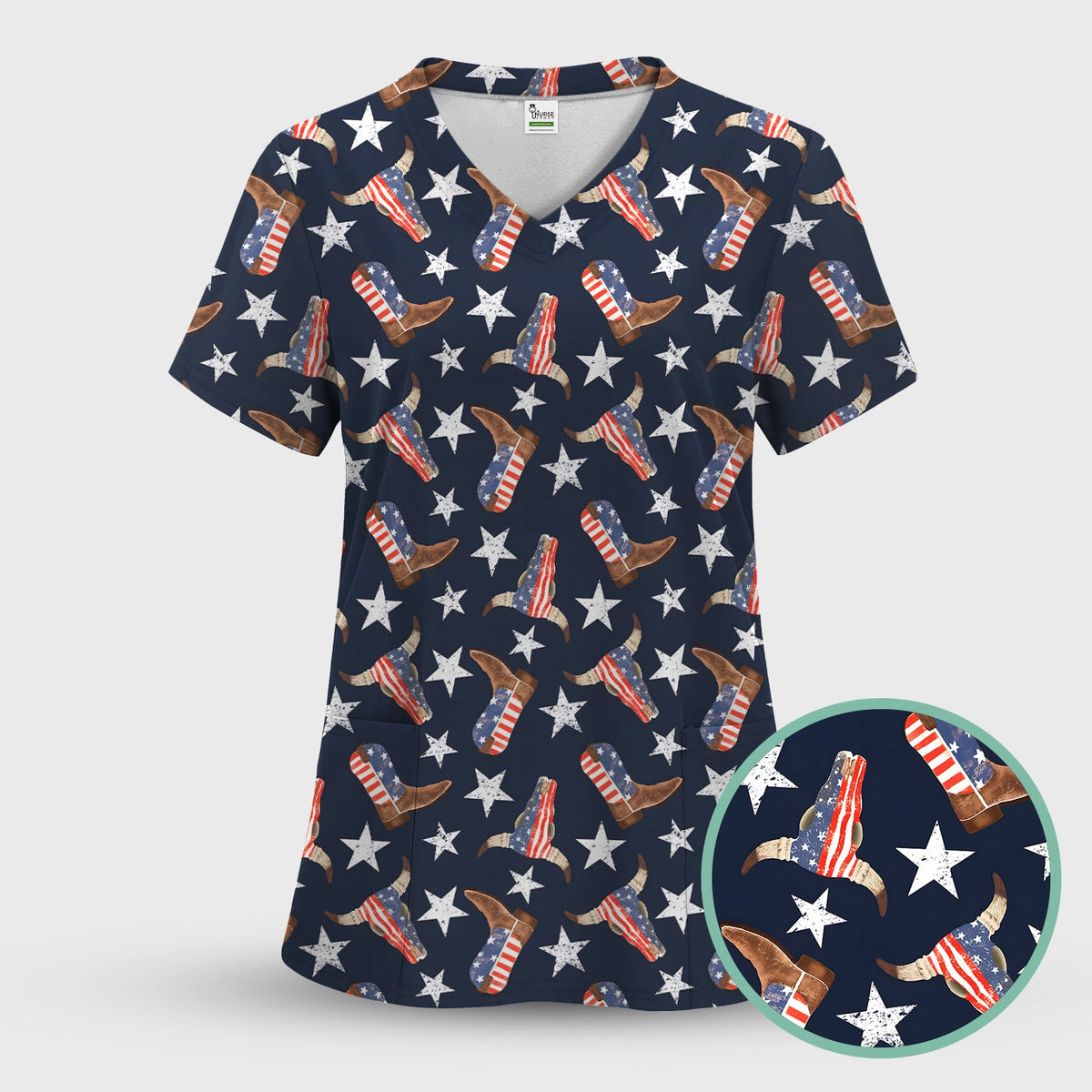Western Boots Stars Nurse Scrub Top