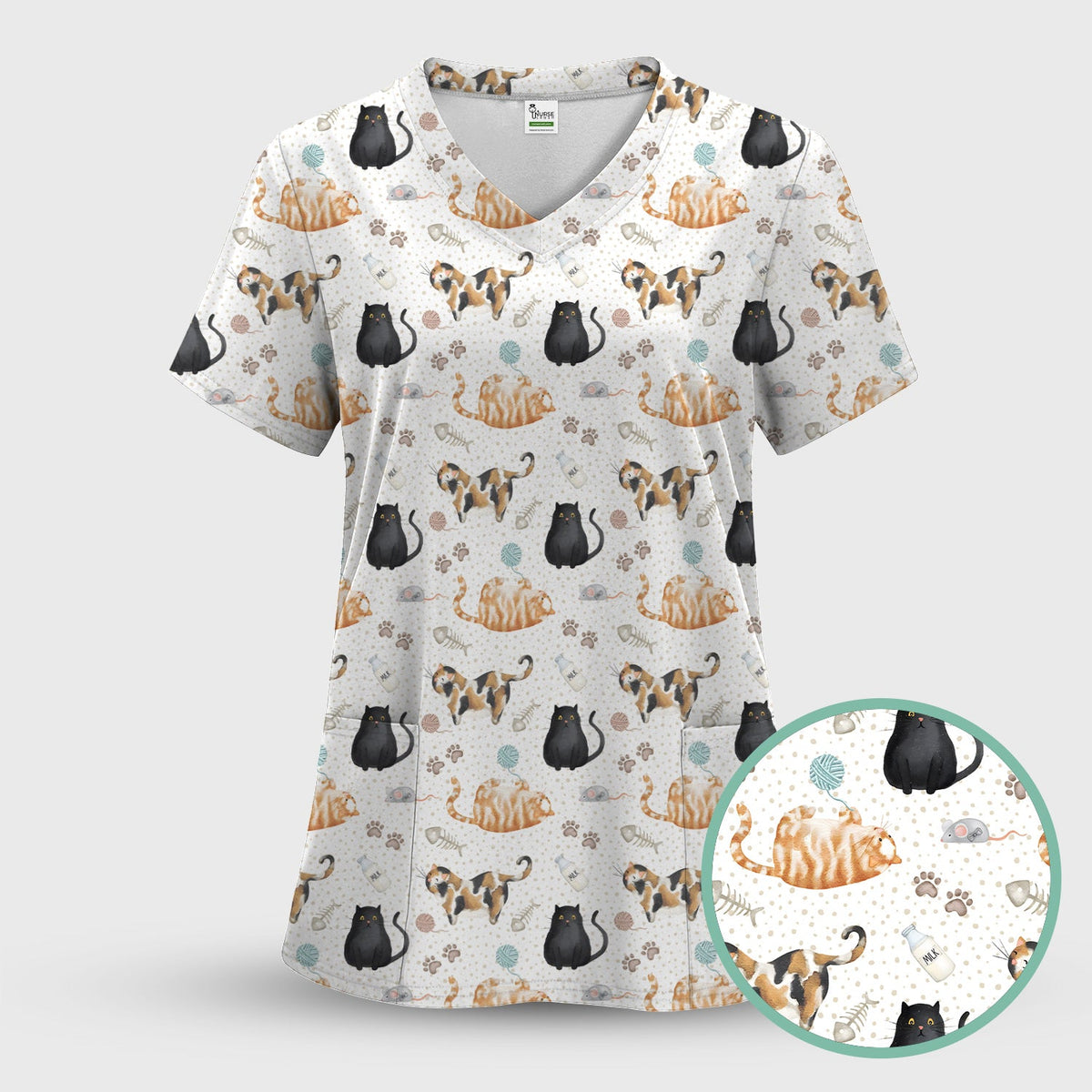 Cat Yarn Paw Nurse Scrub Top