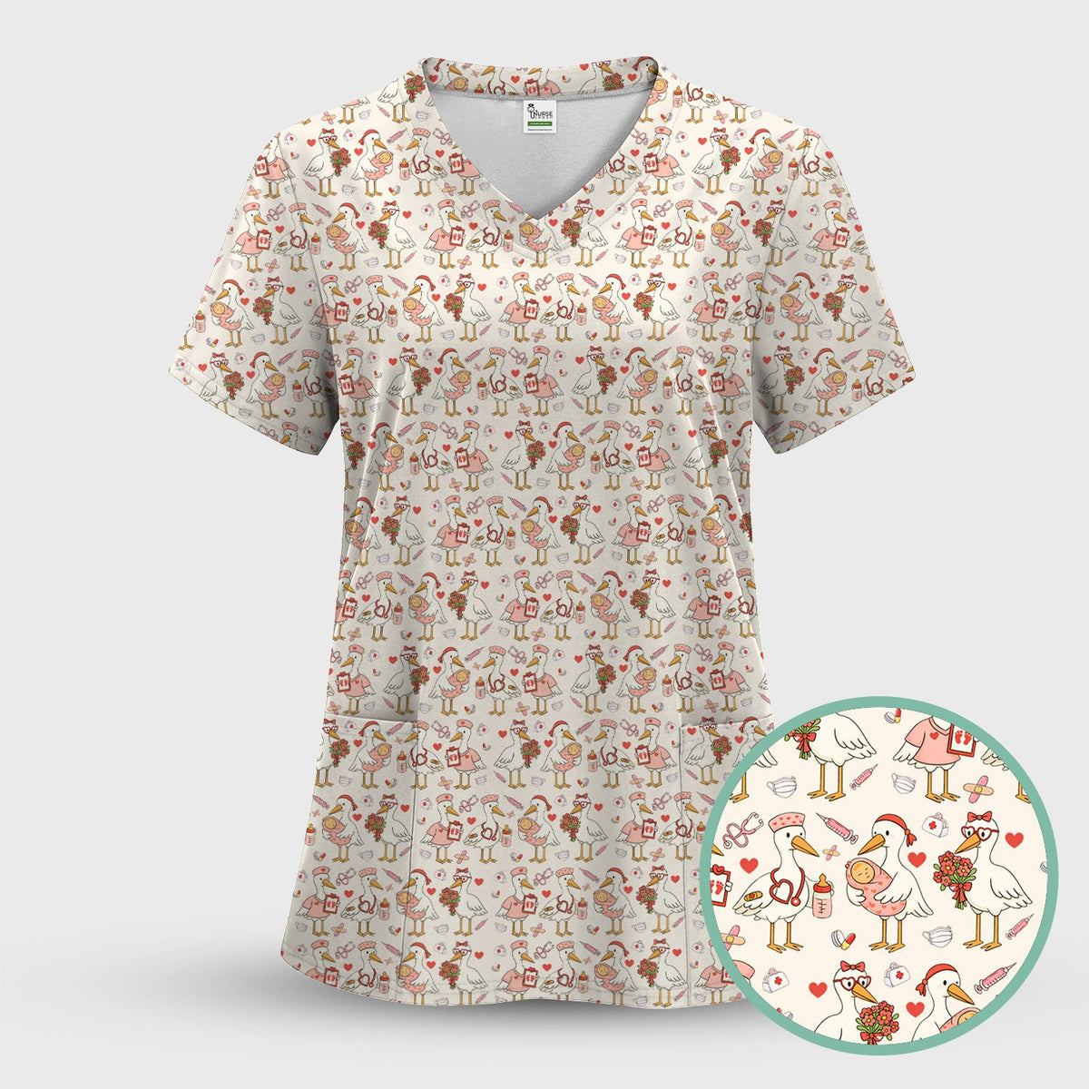 Valentine Goose Nurse Scrub Top