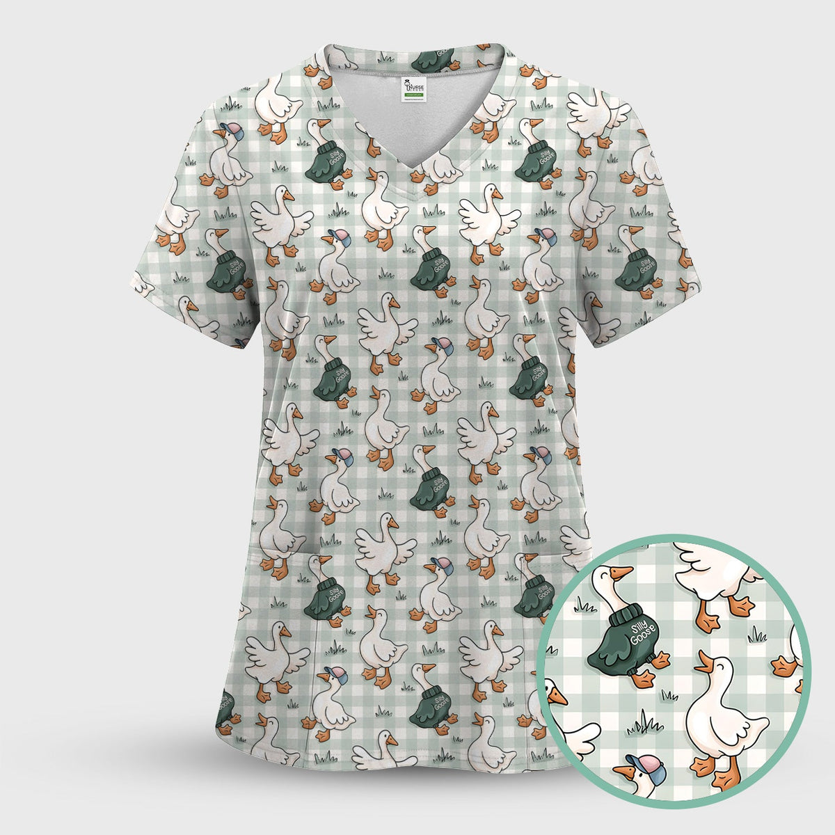 Goose Sweater Plaid Nurse Scrub Top