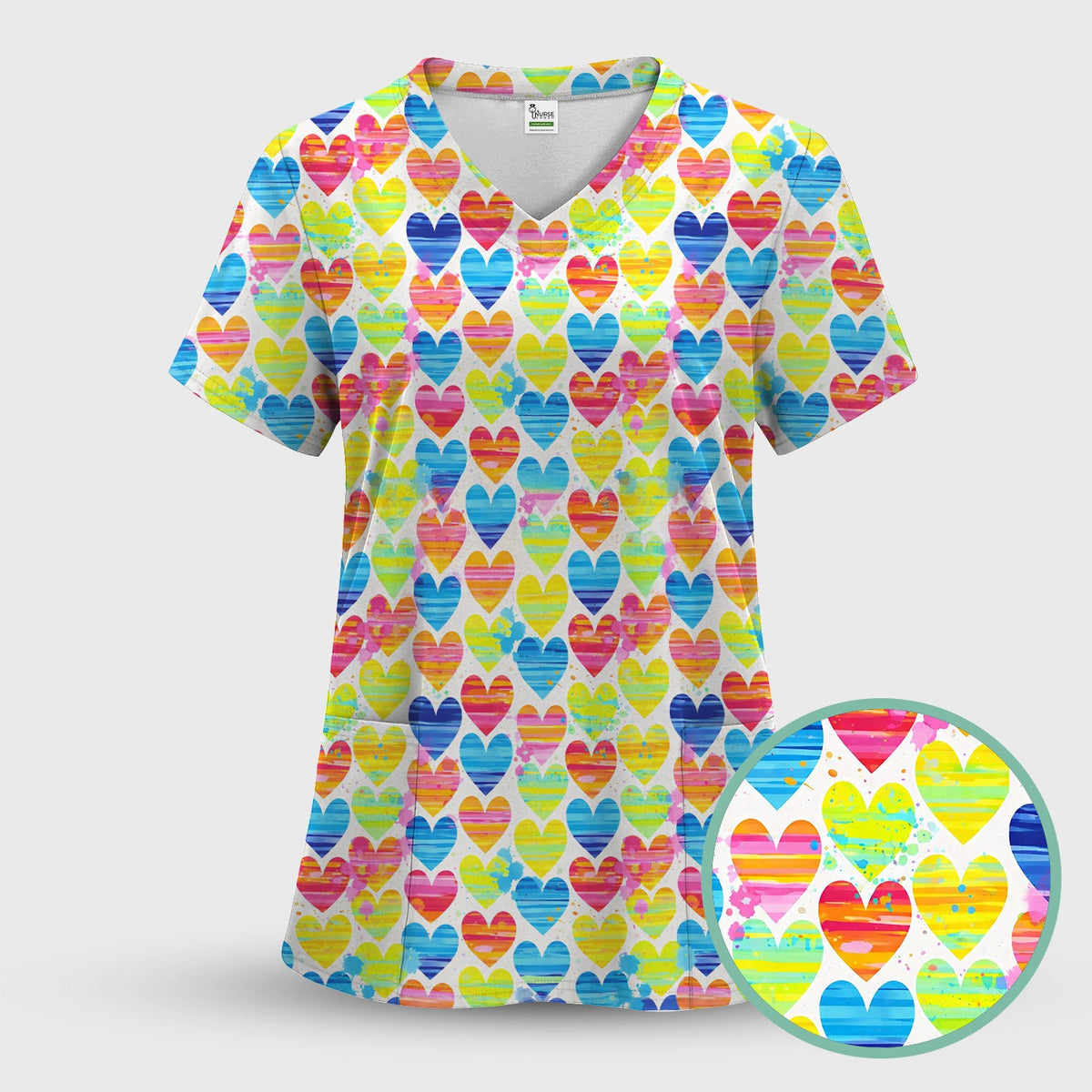 Rainbow Heart Nurse Scrub Set