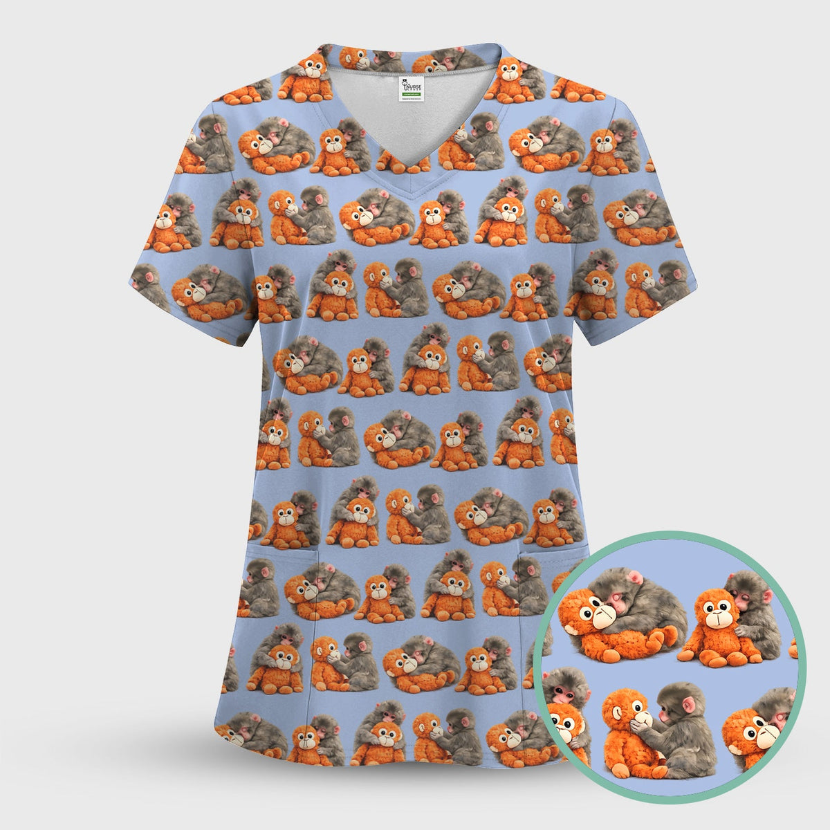 Cute Baby Monkey Plush Toy Nurse Scrub Set