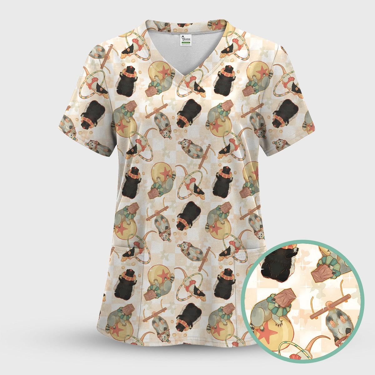 Circus Mouse Acrobat Nurse Scrub Top
