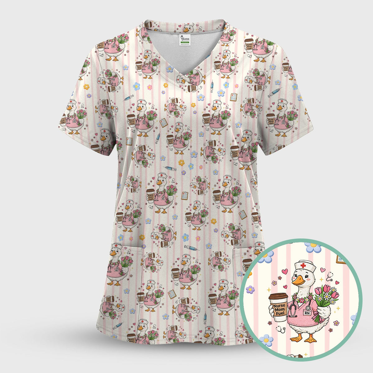 Cartoon Nurse Goose Scrub Set
