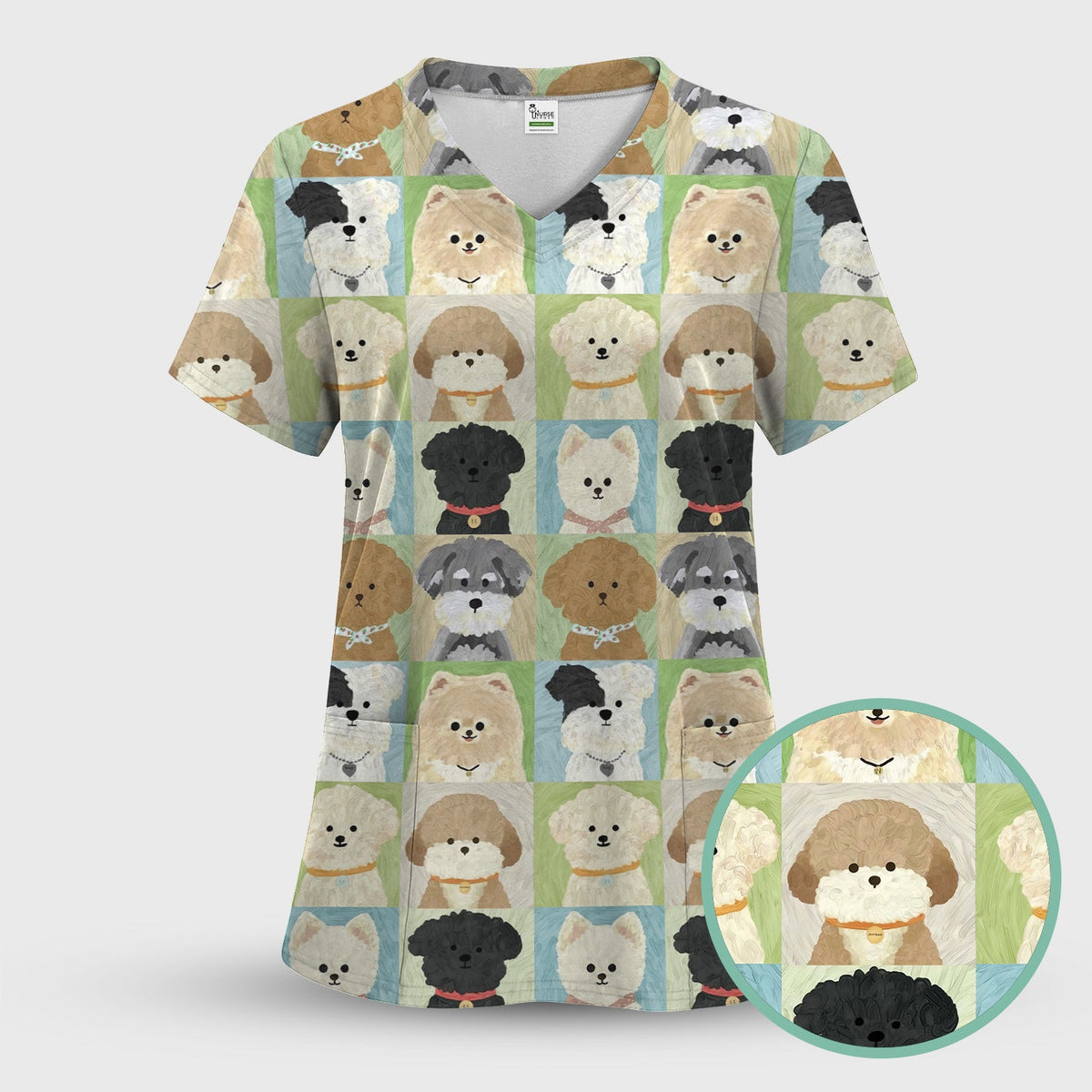 Adorable Different Dog Breeds Nurse Scrub Set