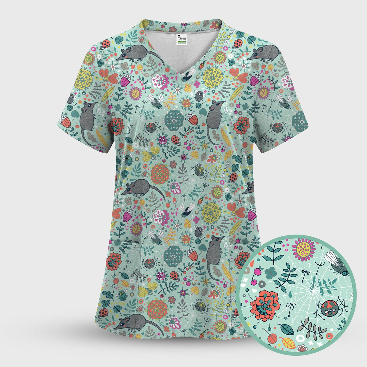 Woodland Mouse Floral Nurse Scrub Set