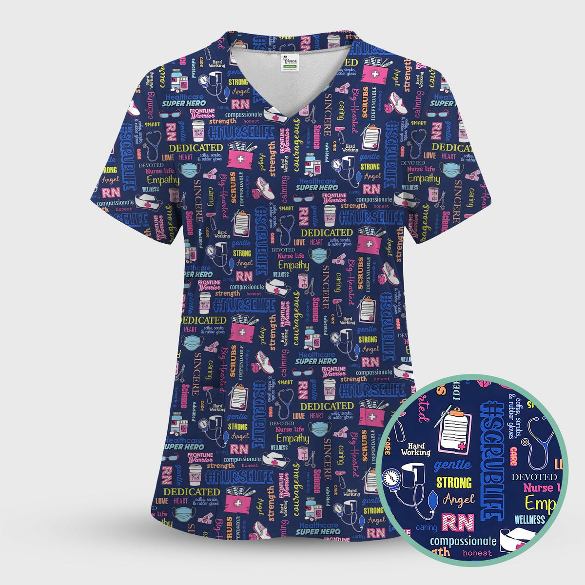 Colorful Nurse Life Typography Scrub Set
