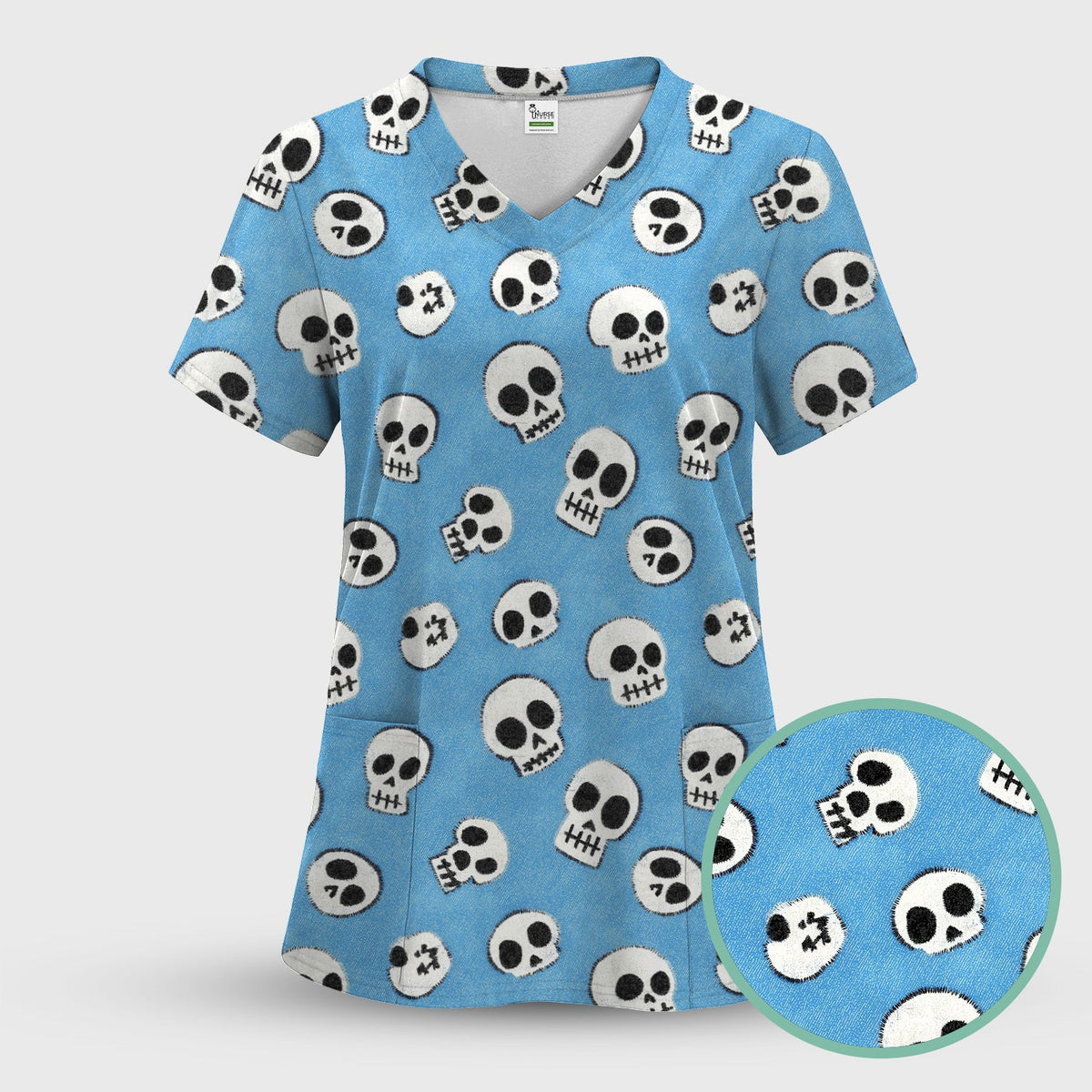 Blue Skull Nurse Scrub Set - Halloween Gift