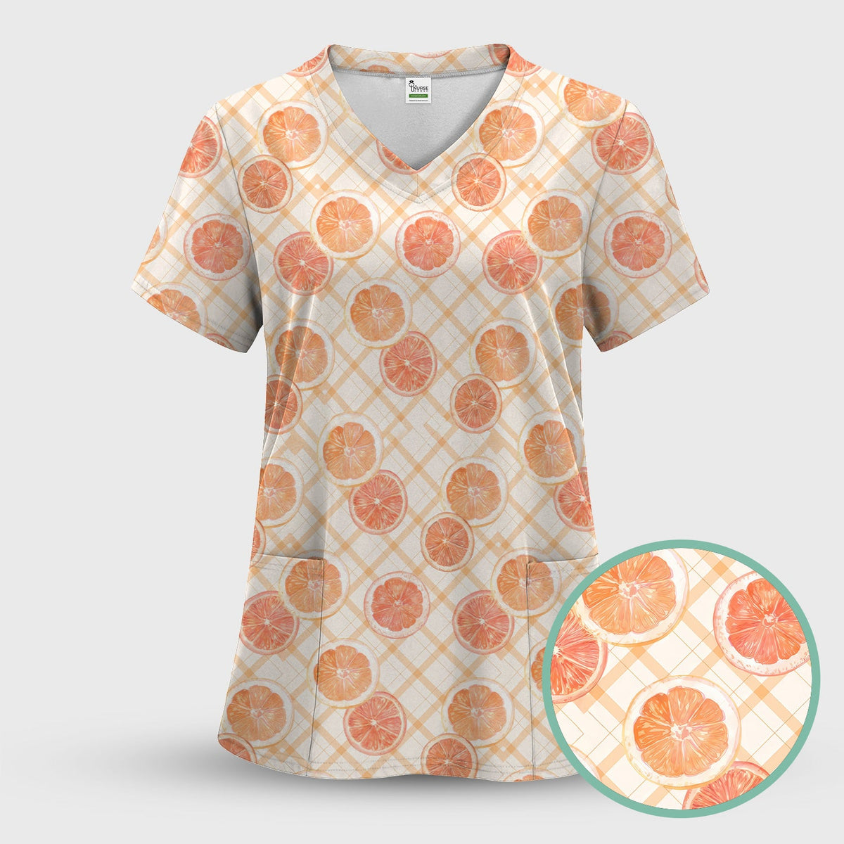 Fresh Grapefruit Slice Nurse Scrub Top