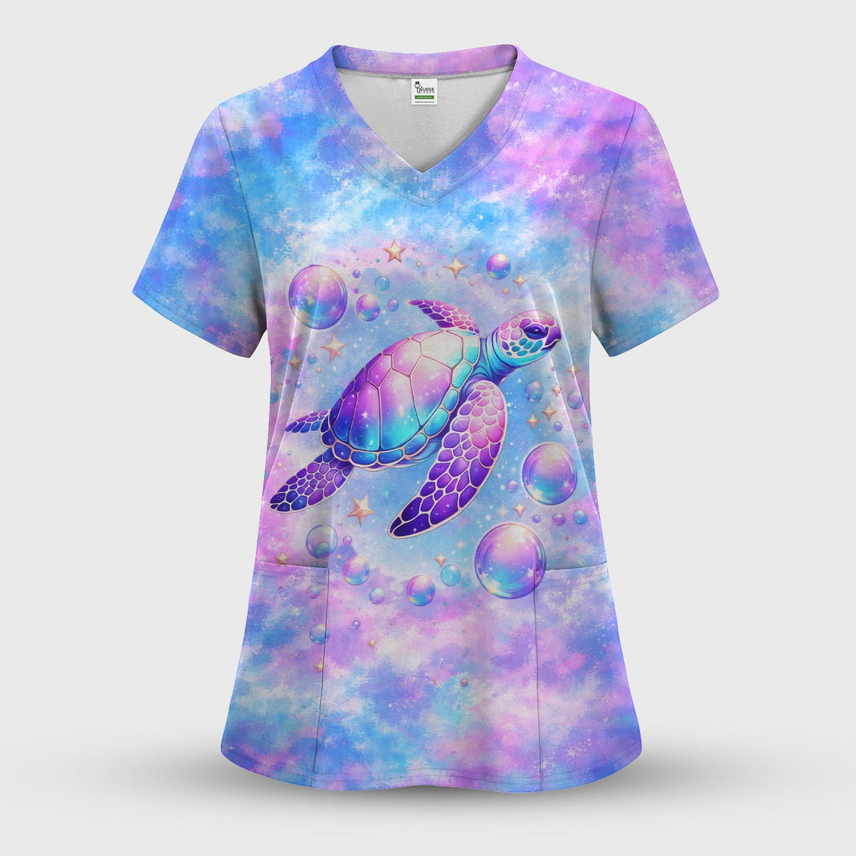 Pastel Galaxy Sea Turtle Bubble Nurse Scrub Top