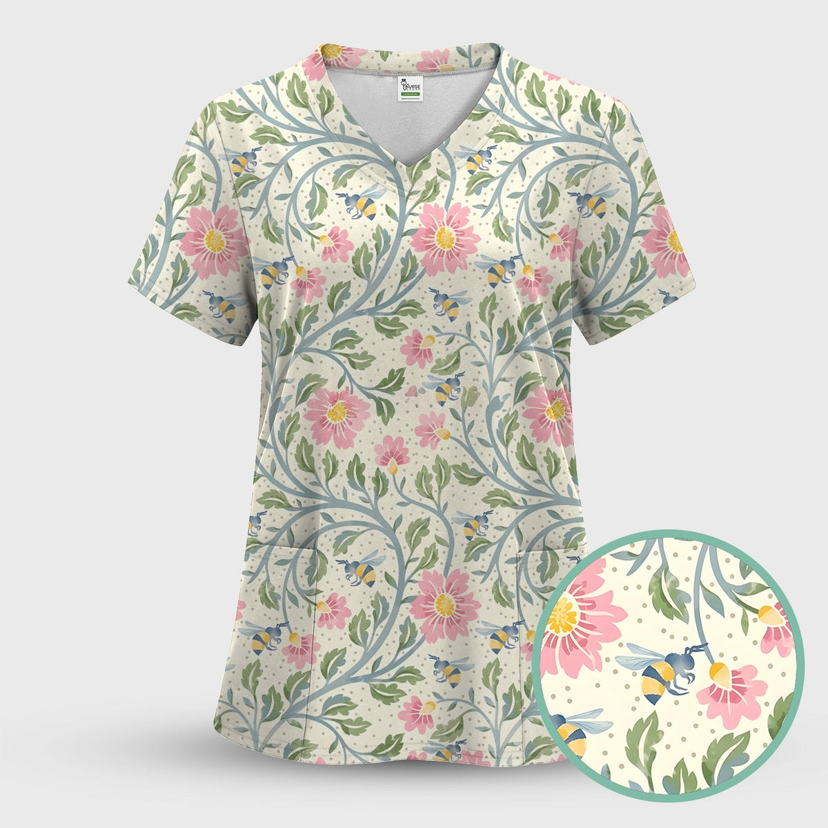Floral Bee Garden Nurse Scrub Set