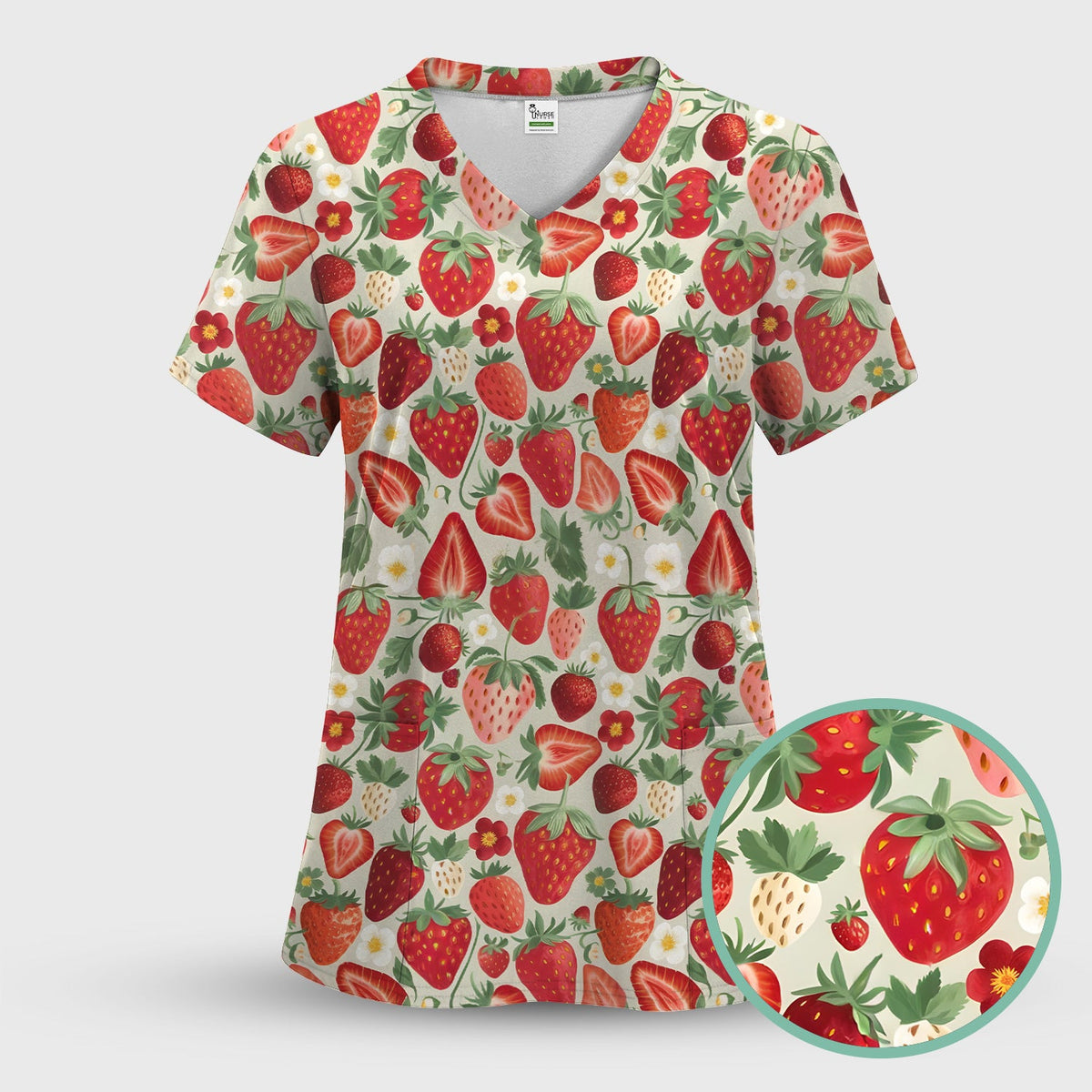 Fresh Strawberry Leaves Nurse Scrub Top