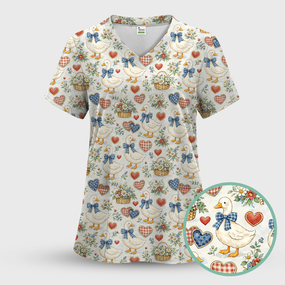 Duck Heart Floral Nurse Scrub Set