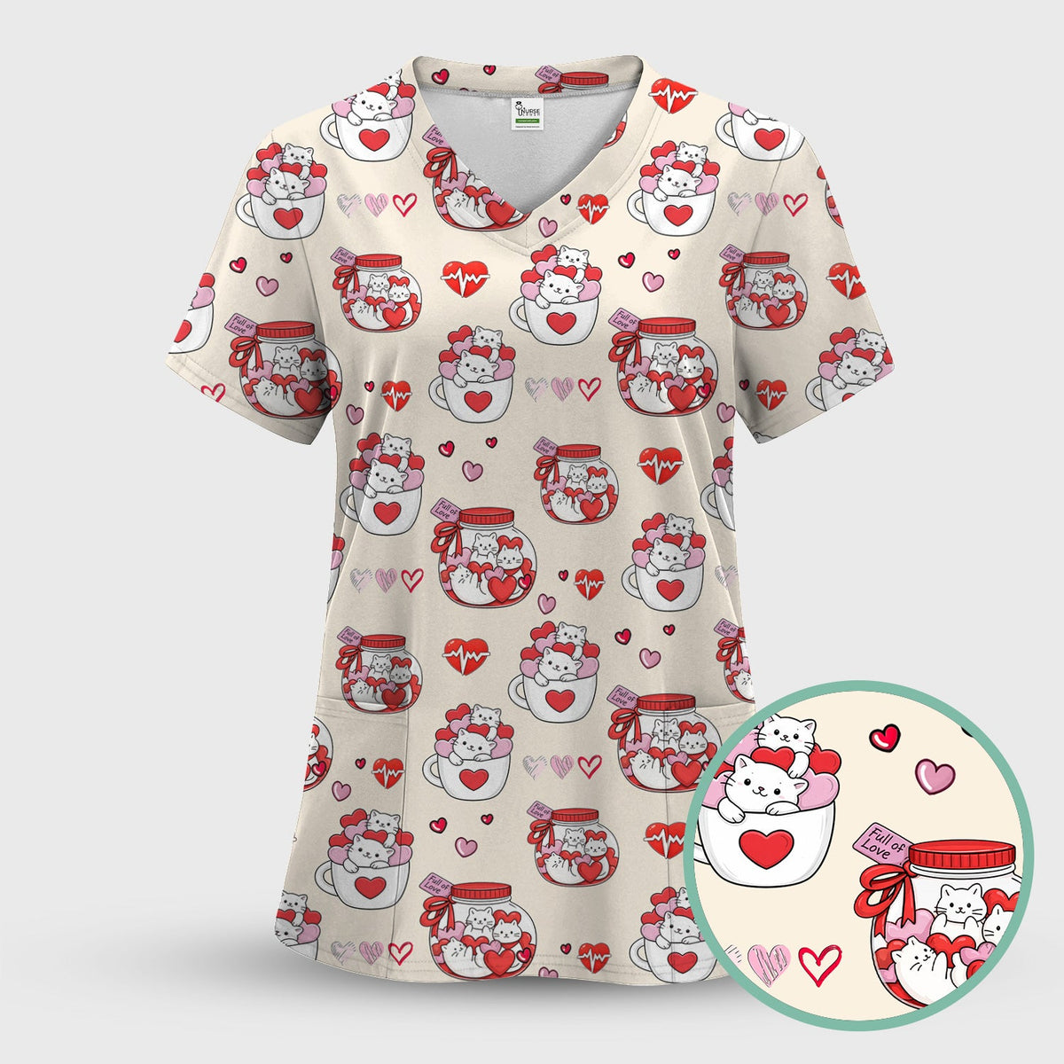Cat Nurse Scrub Top - Valentines Day Gift