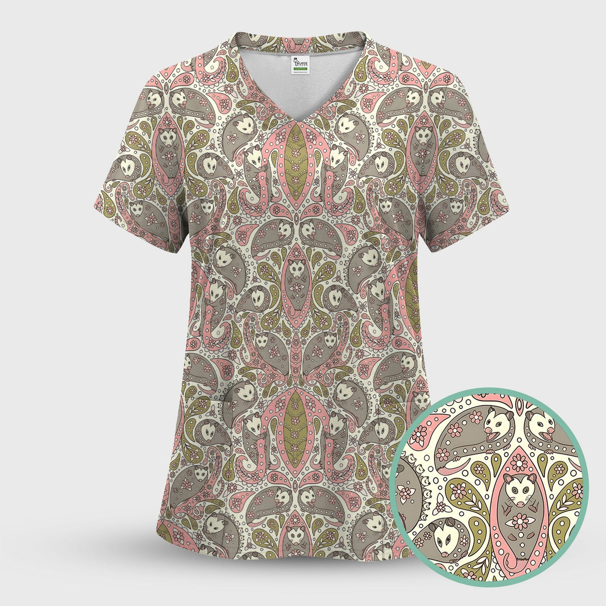 Opossum Paisley Nurse Scrub Top