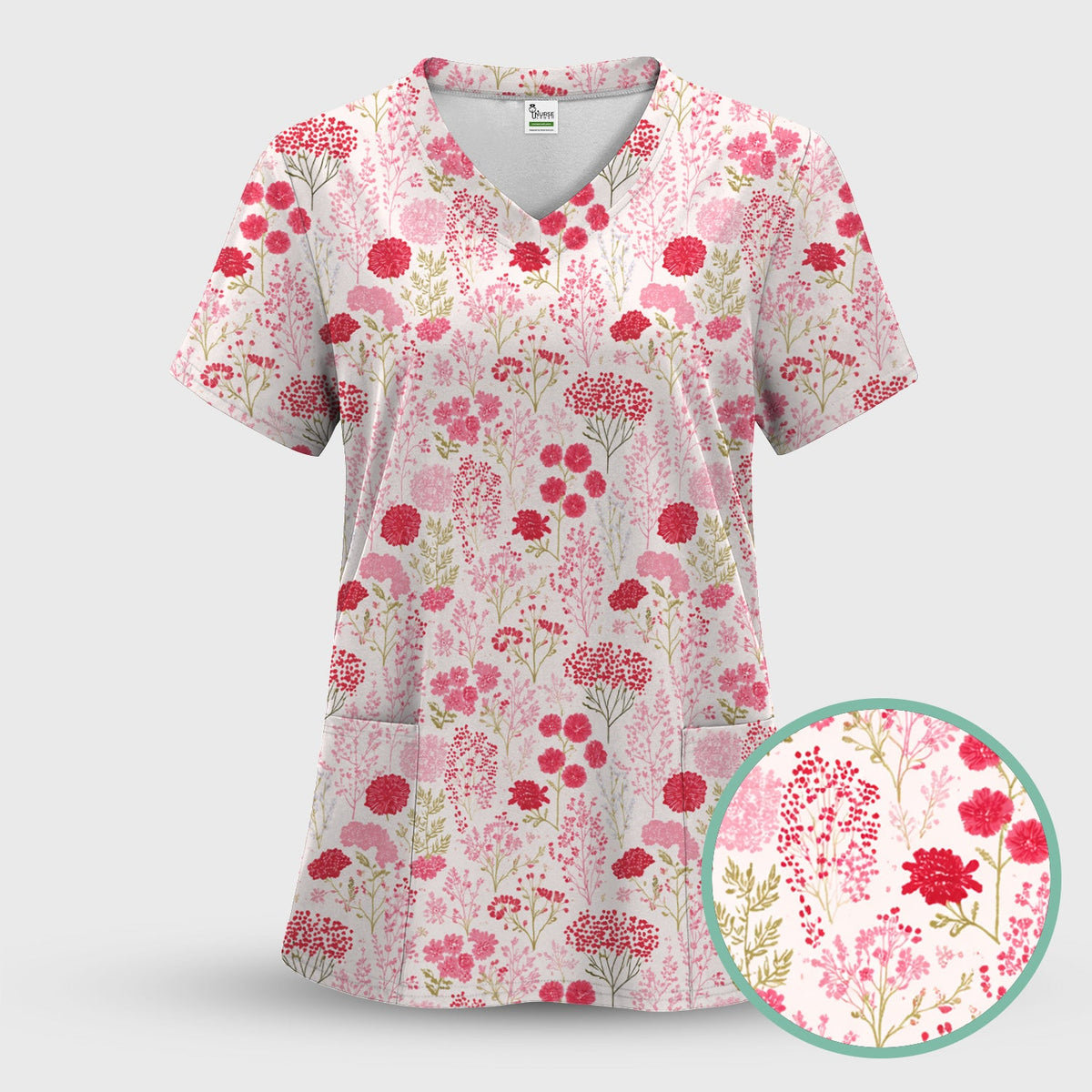 Pink Floral Allover Nurse Scrub Set