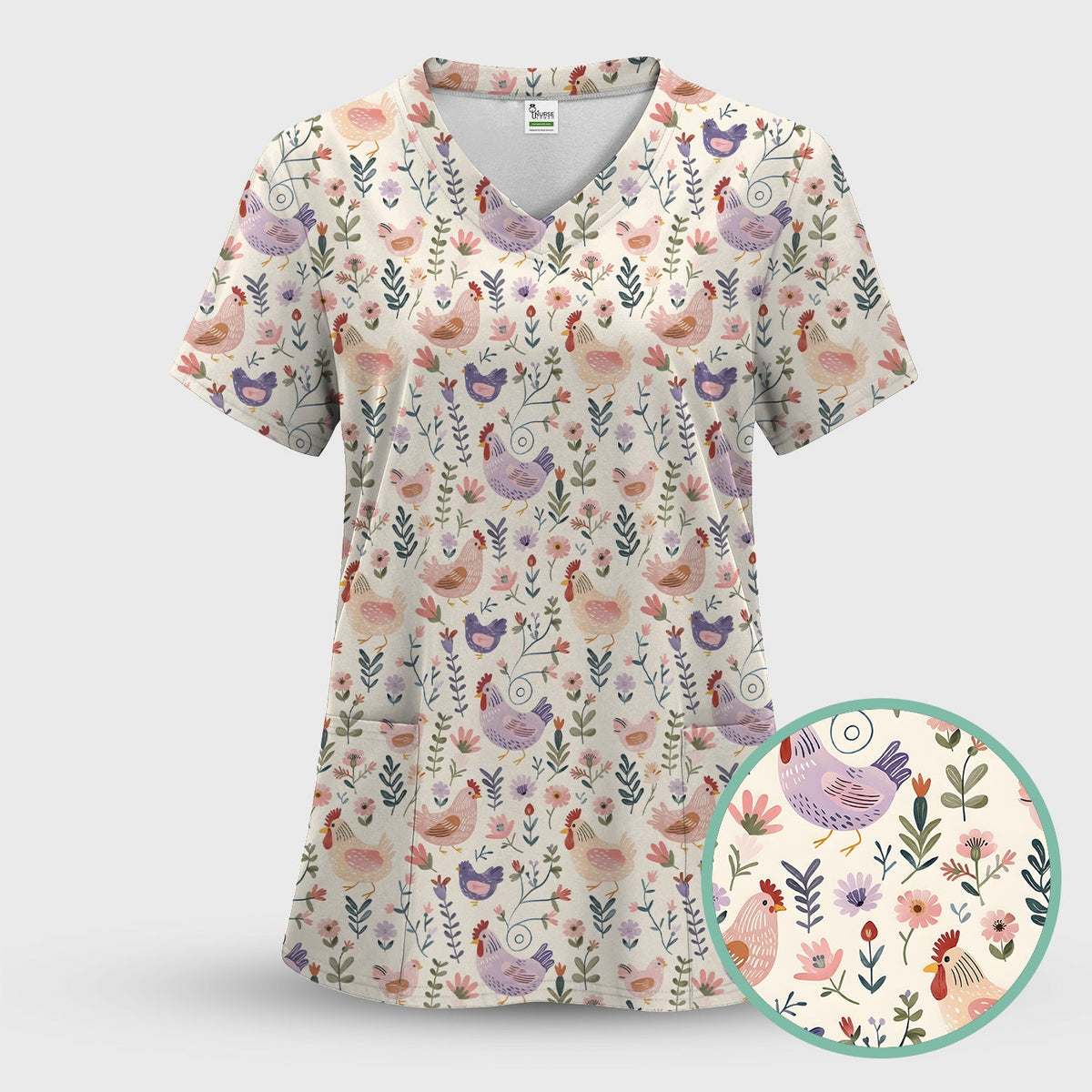 Farm Chicken Floral Garden Nurse Scrub Set
