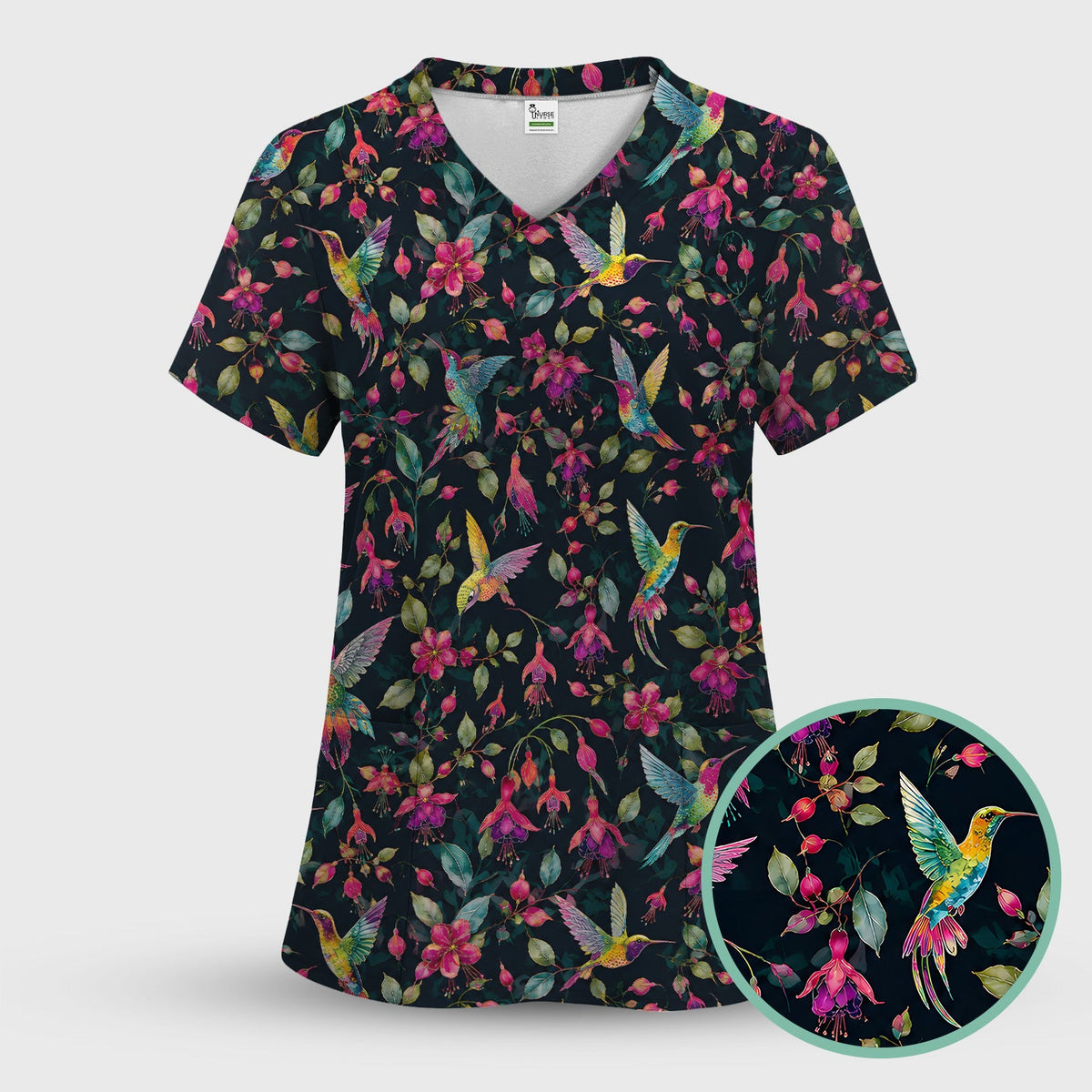 Hummingbird Fuchsia Bloom Nurse Scrub Set