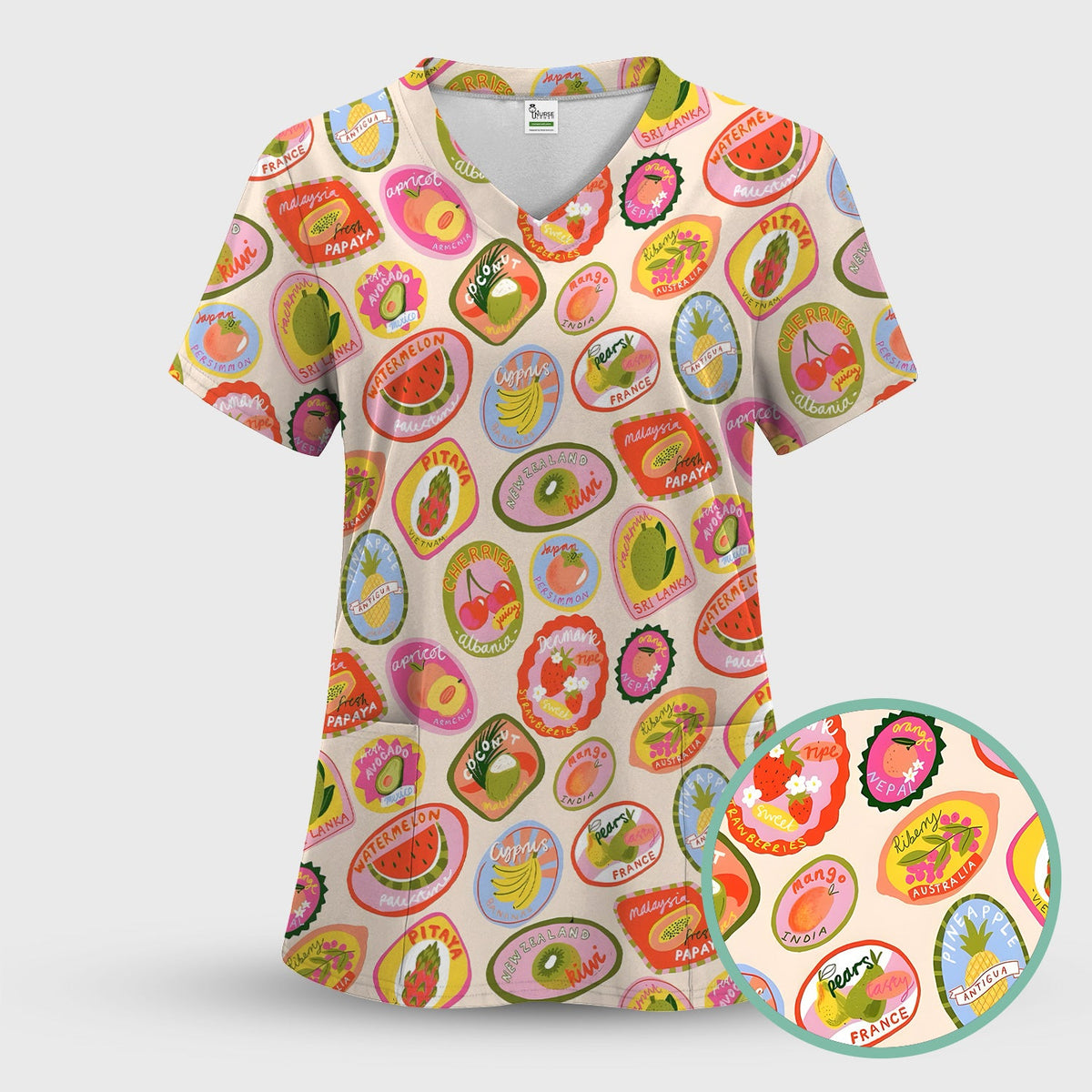 Summer Colorful Fruit Sticker Nurse Scrub Set