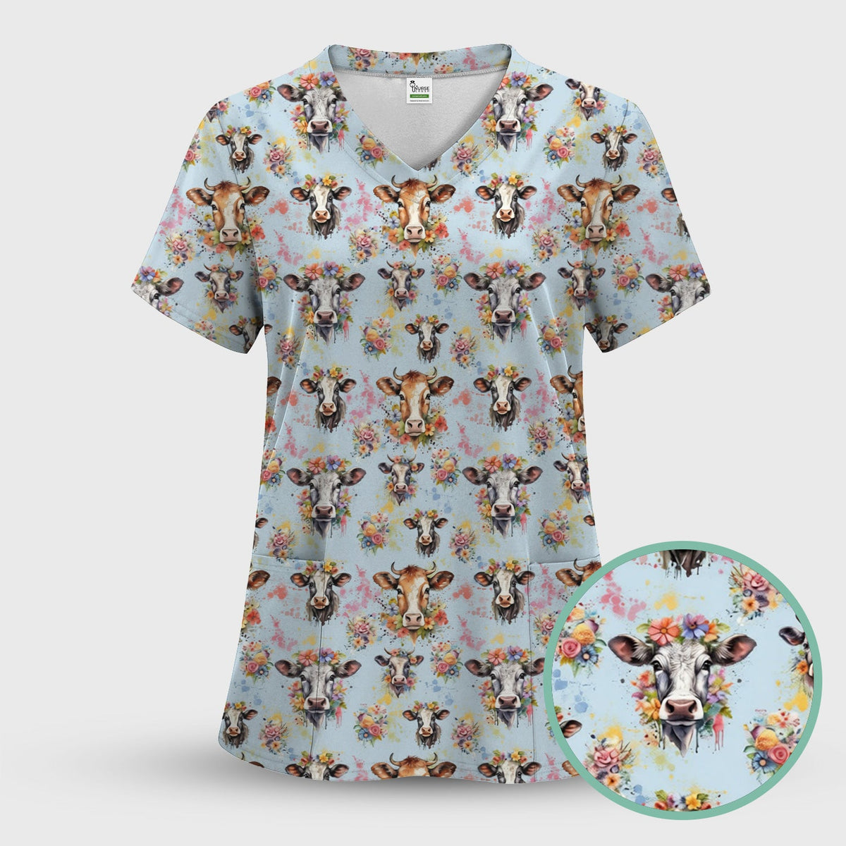 Floral Cow Farm Nurse Scrub Set