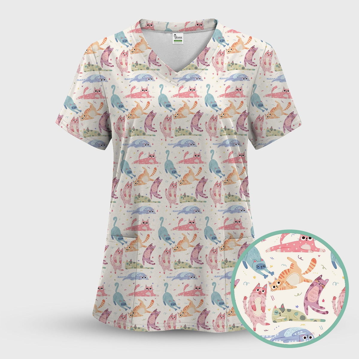 Pastel Cat Nurse Scrub Top