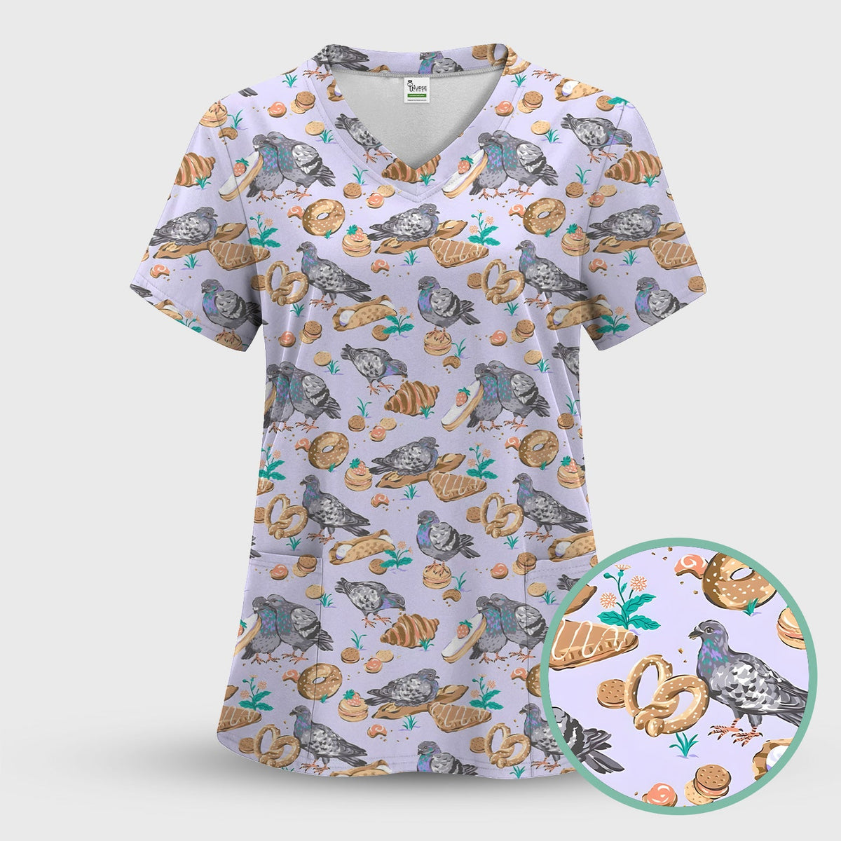 Pigeon Bread Snack Nurse Scrub Top