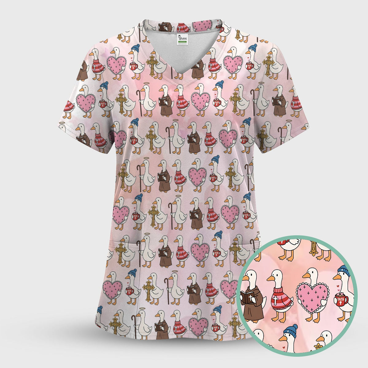 Goose Heart Illustration Nurse Scrub Set - Valentines Day Gift