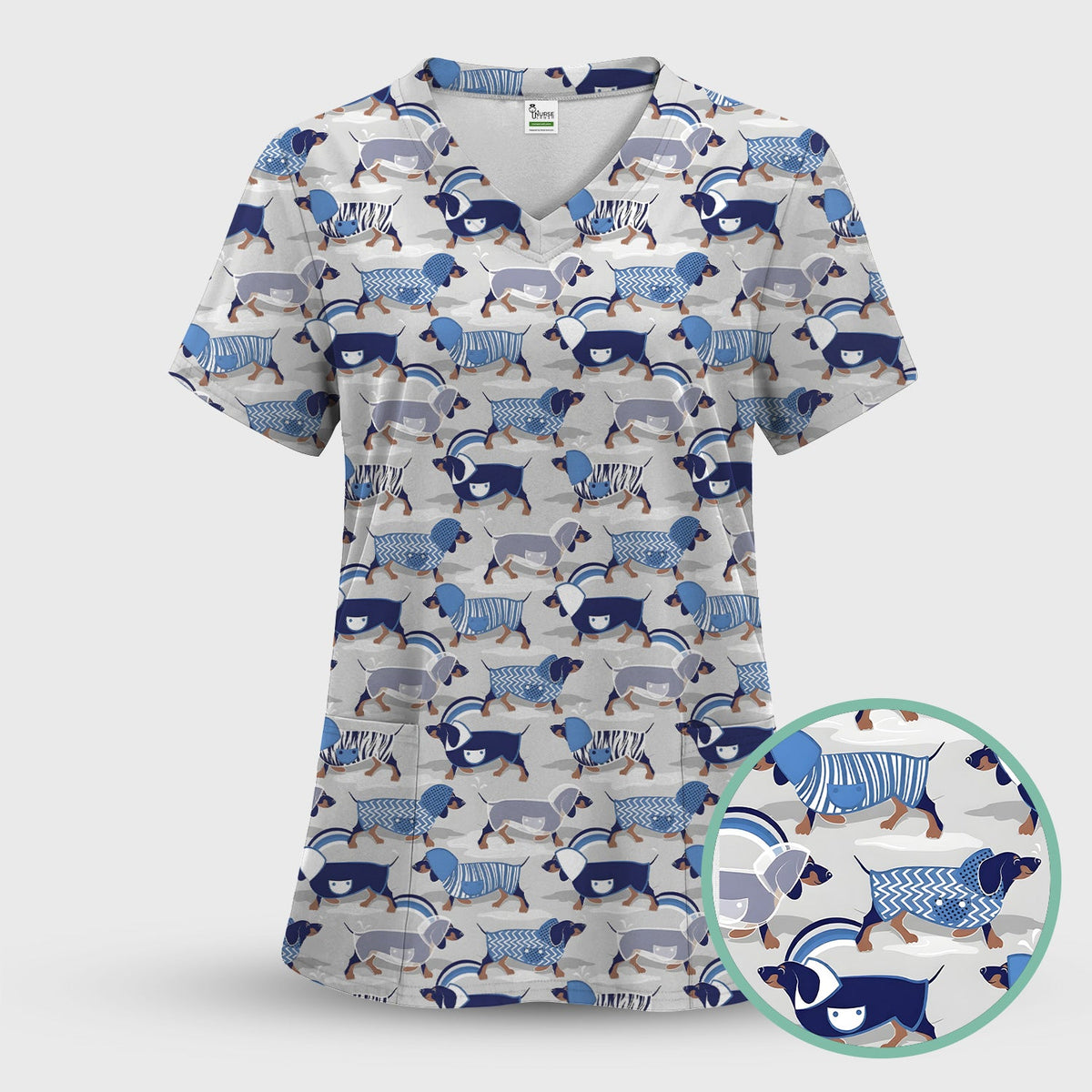 Dachshund Raincoat Parade Nurse Scrub Top