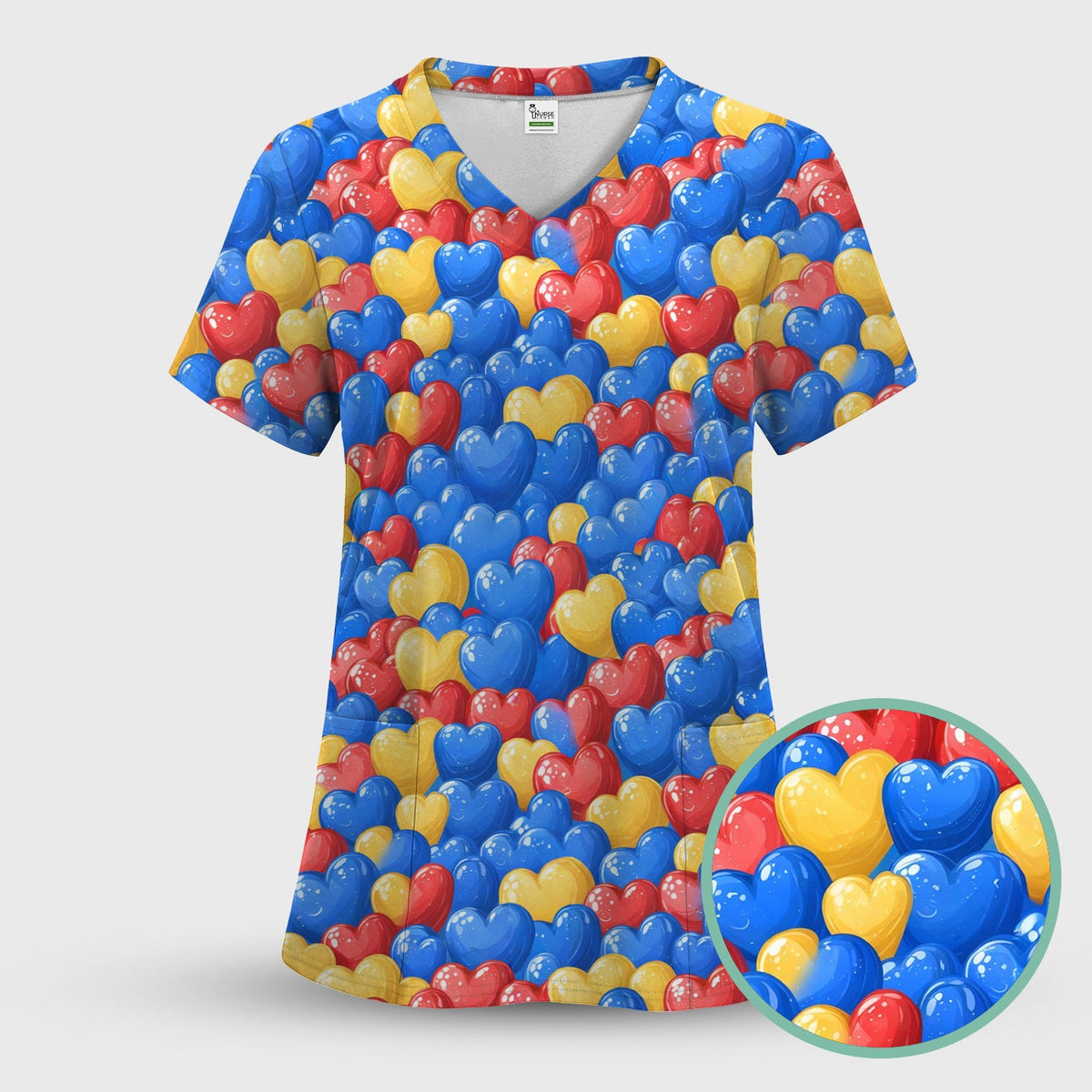 Colorful Autism Heart Nurse Scrub Top