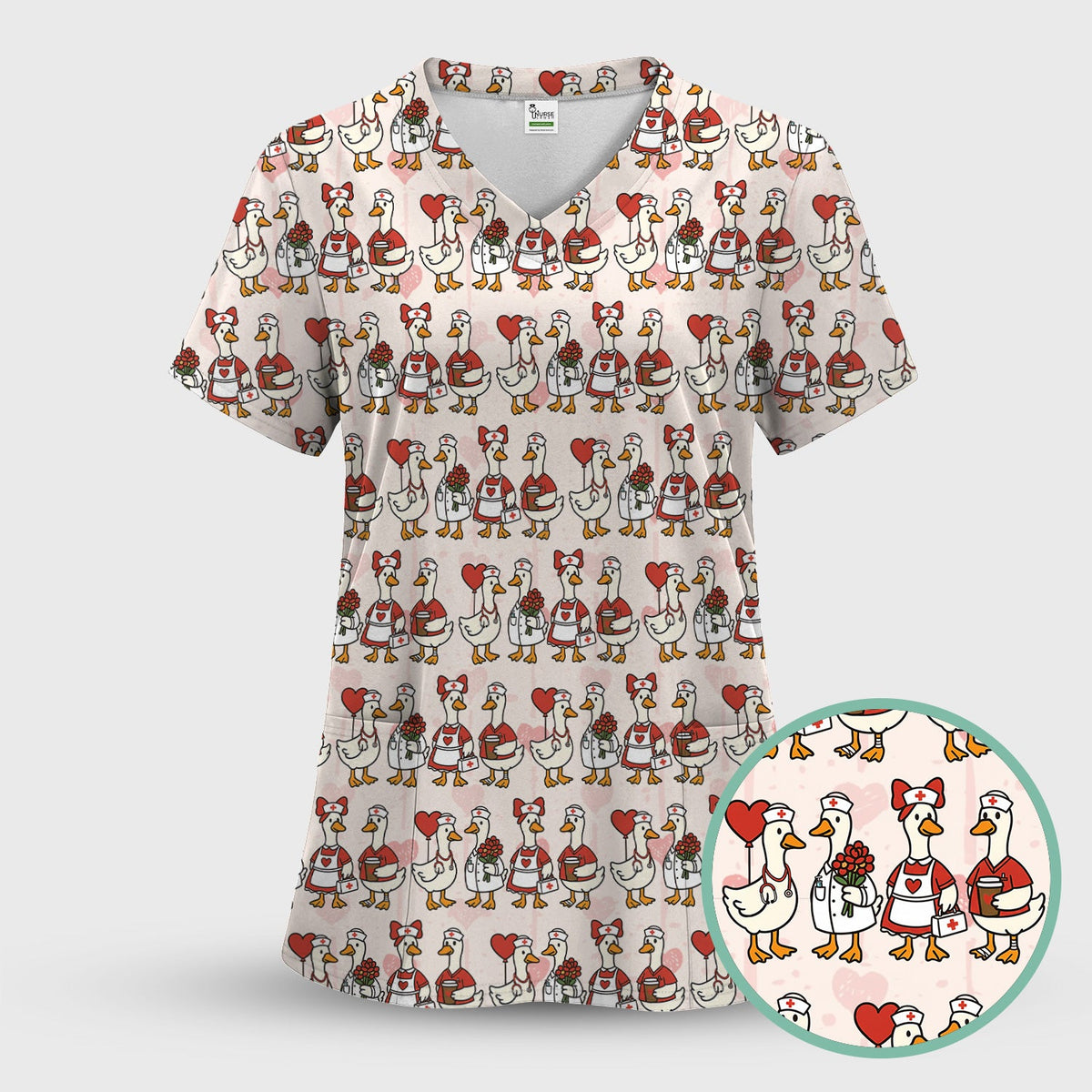 Valentine Nurse Goose Scrub Top