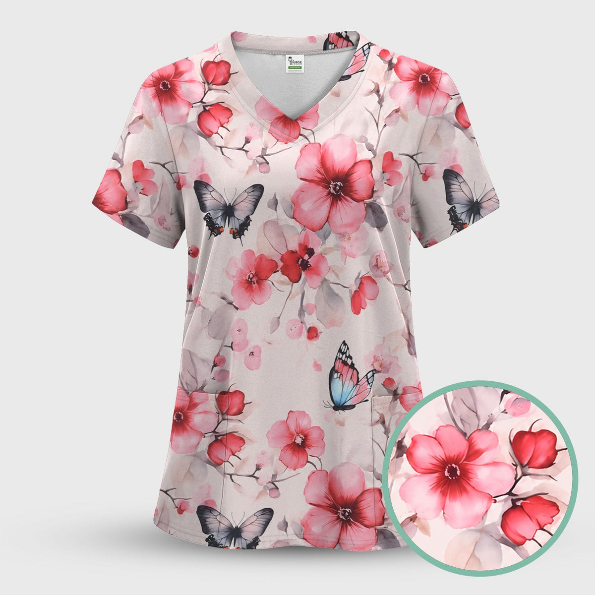Pink Butterfly Blossom Nurse Scrub Set