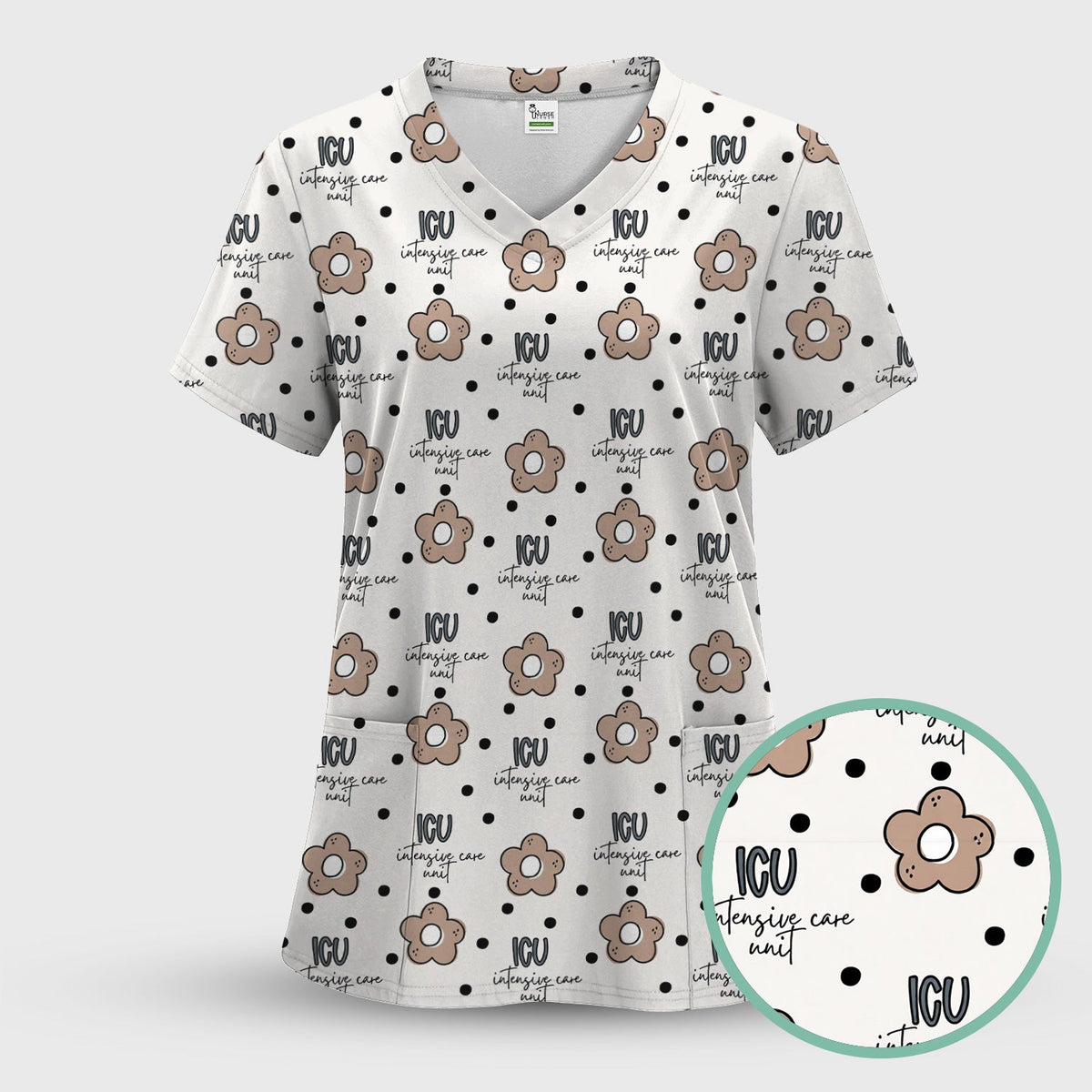 ICU Flower Polka Dot Nurse Scrub Set