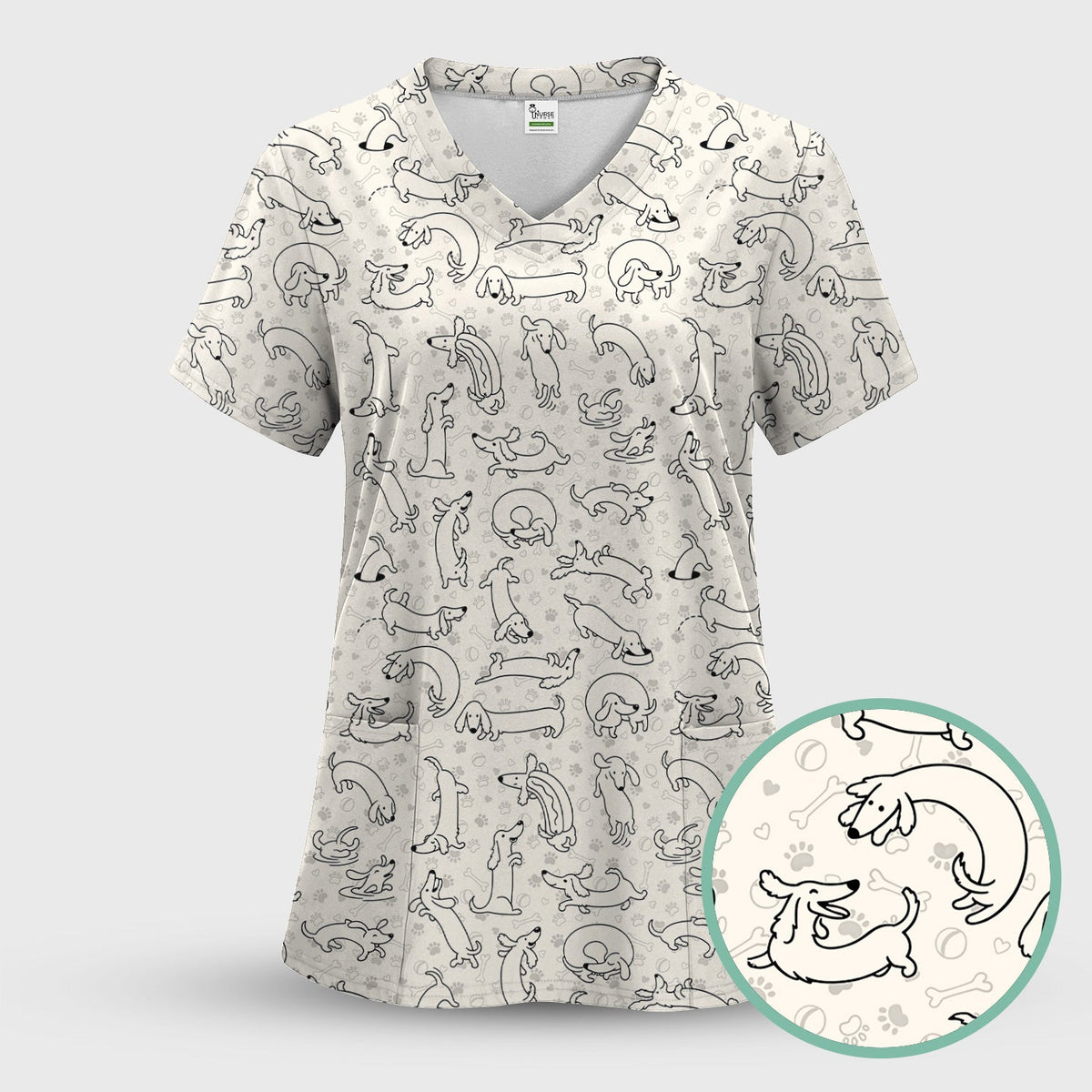 Dachshund Line Art Nurse Scrub Top