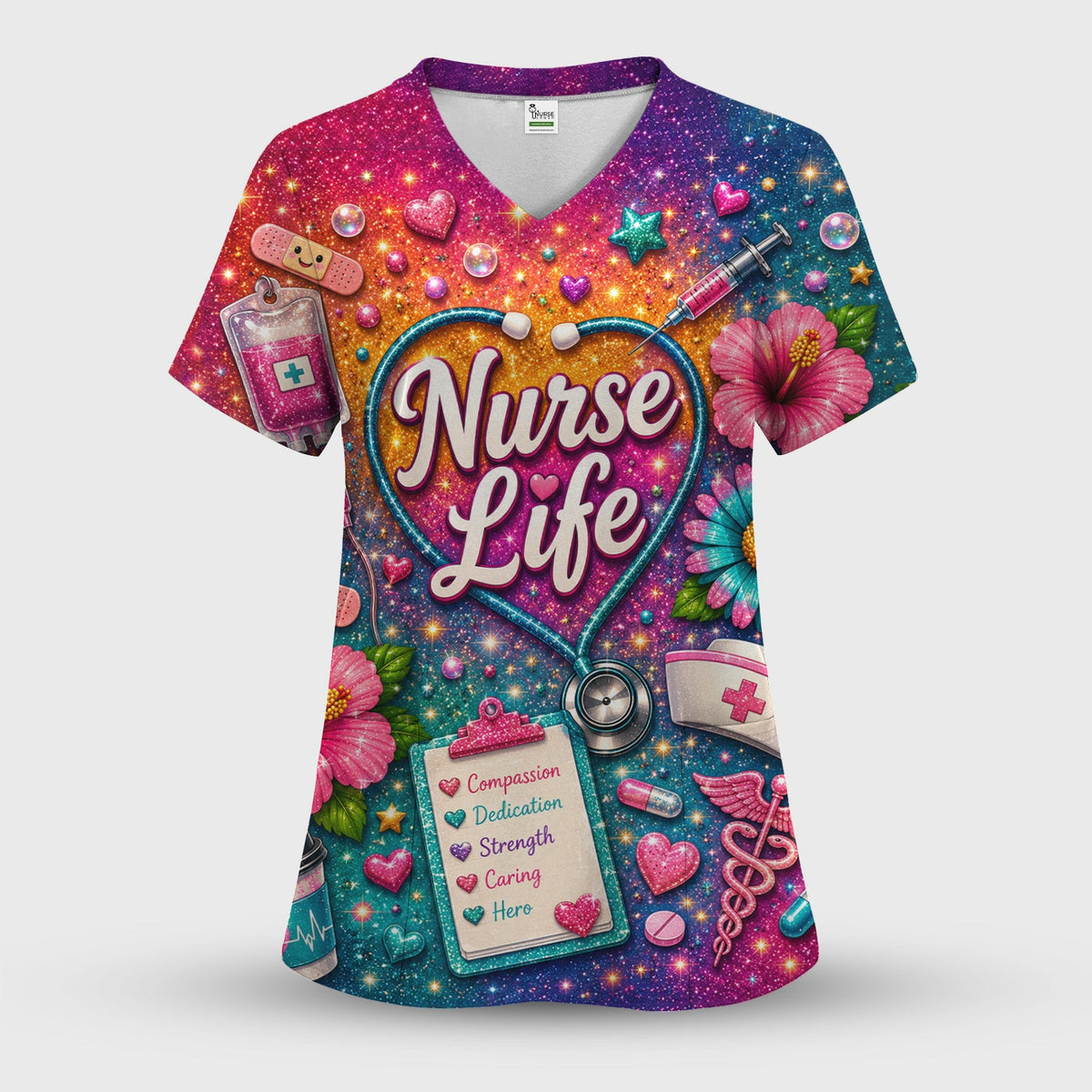 Colorful Nurse Life Heart Scrub Set