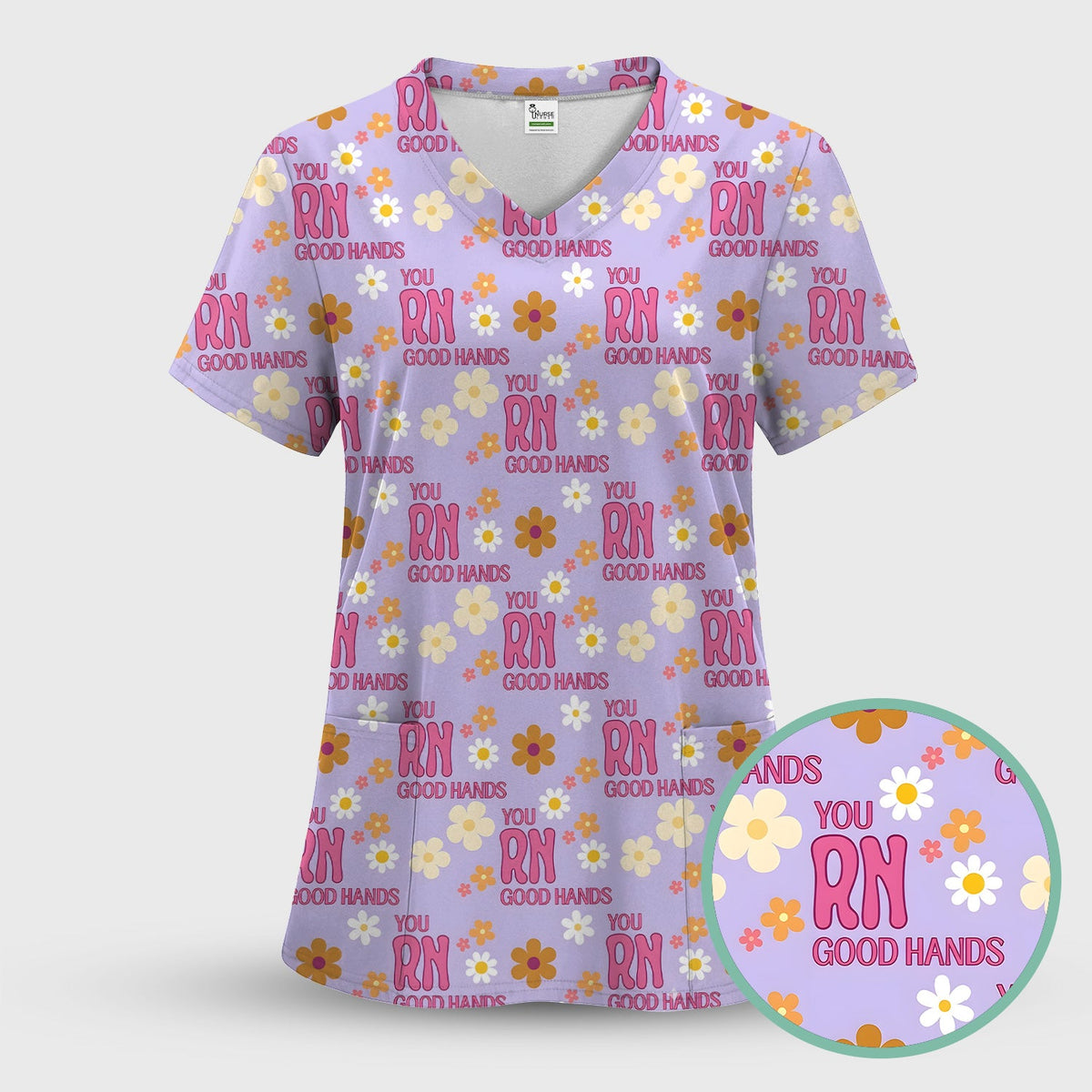 You RN Good Hands Floral Daisy Nurse Scrub Set