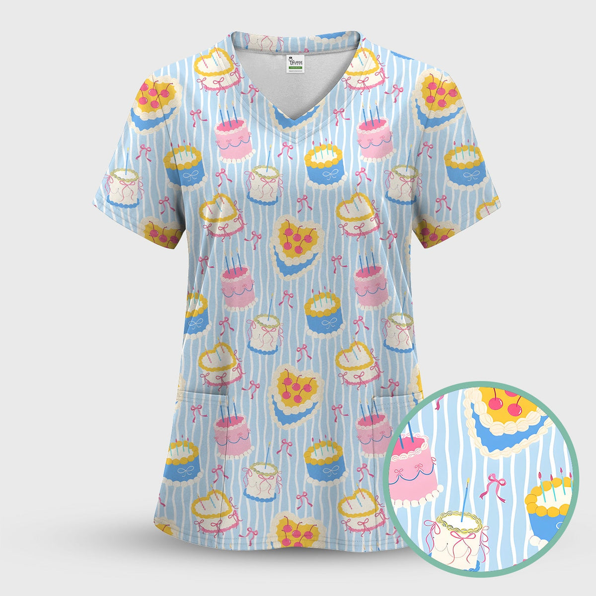 Coquette Cake Bow Stripe Nurse Scrub Set