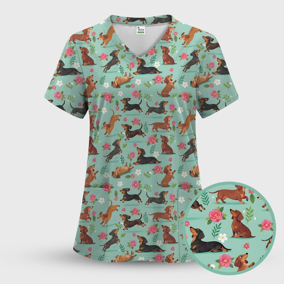Floral Dachshund Puppy Nurse Scrub Set
