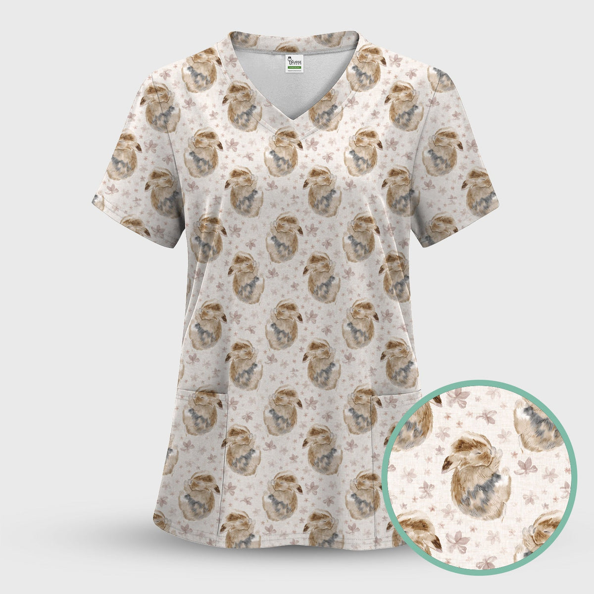Sleeping Bunny Floral Meadow Nurse Scrub Set