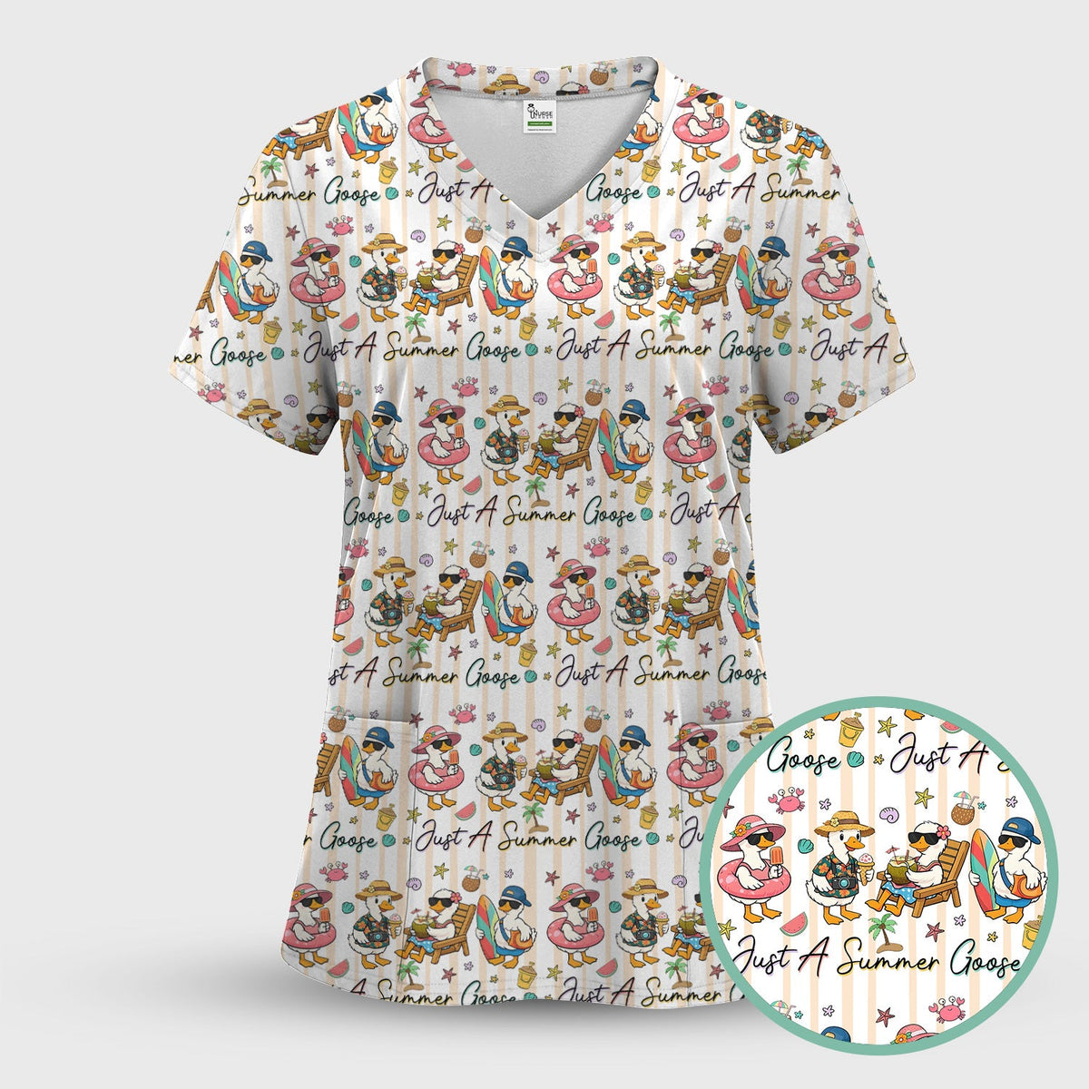 Summer Beach Goose Vacation Nurse Scrub Top