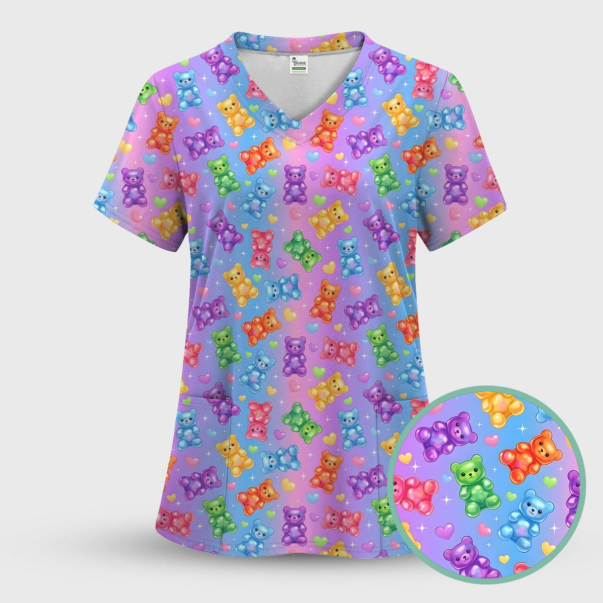 Colorful Gummy Bear Nurse Scrub Set