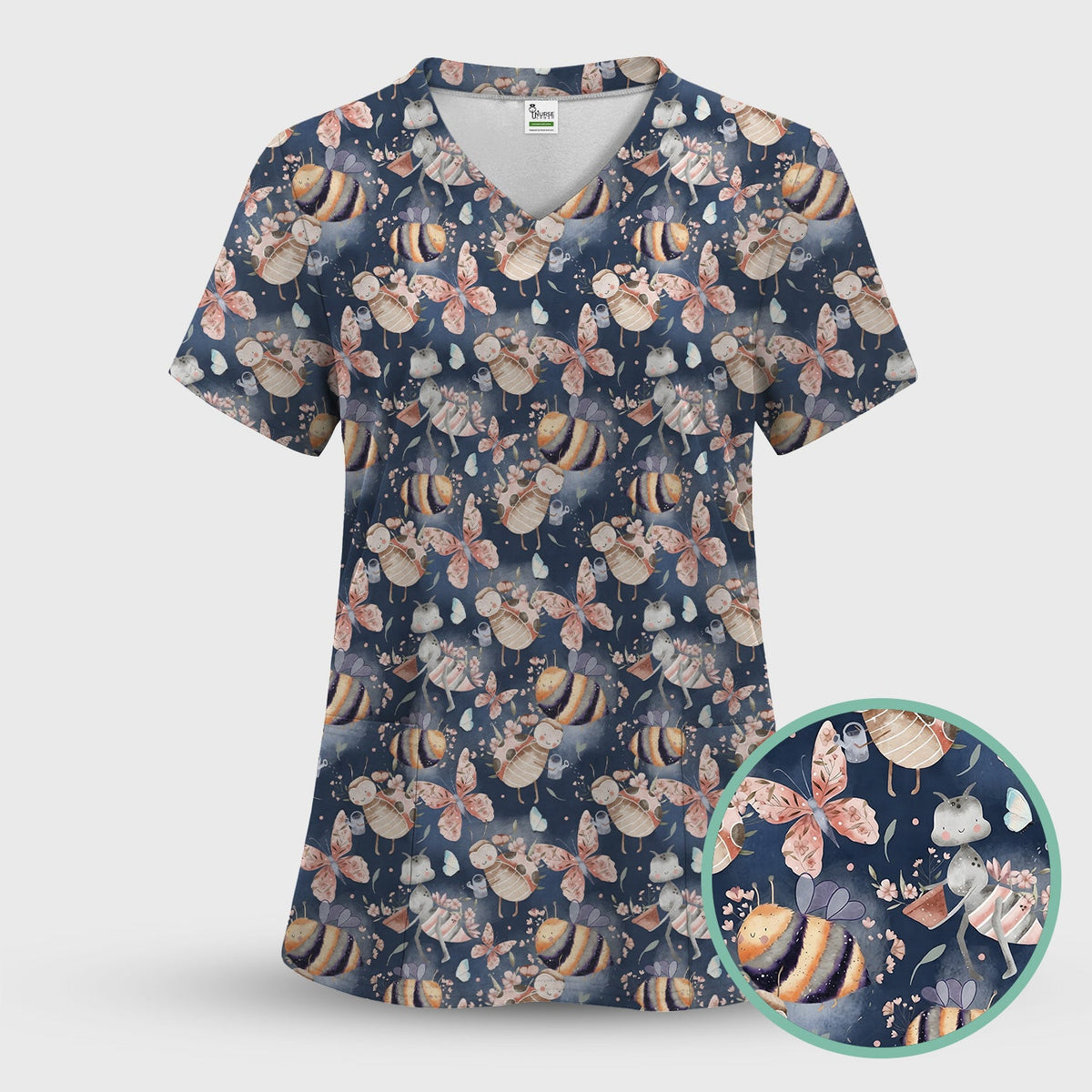 Whimsical Bee Fairy Garden Nurse Scrub Set