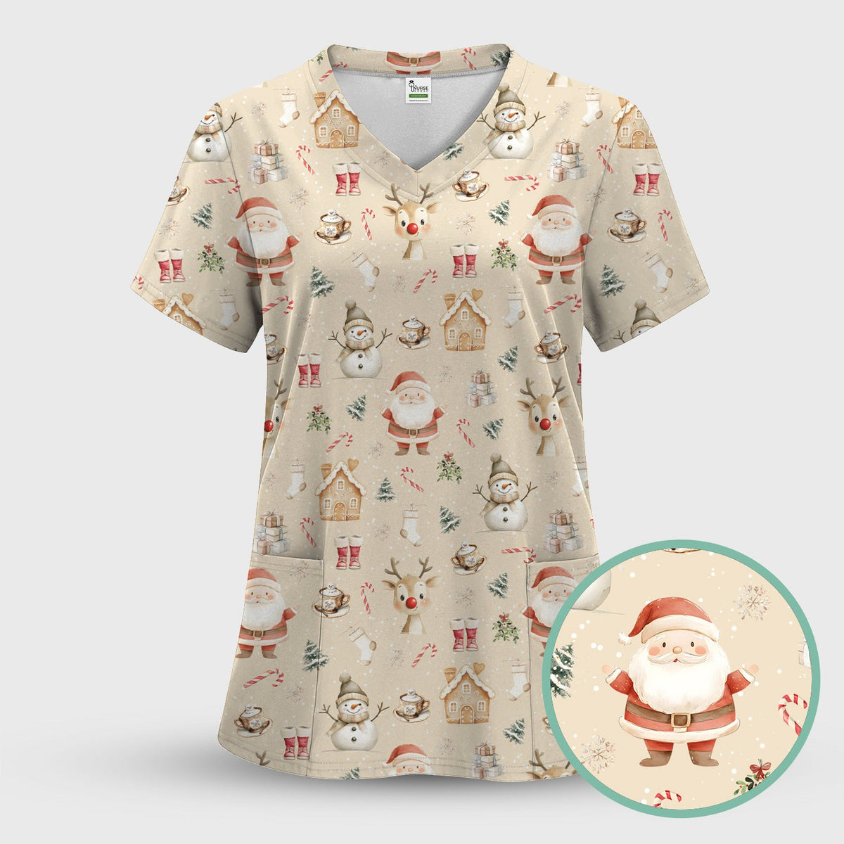 Christmas Santa Nurse Scrub Top
