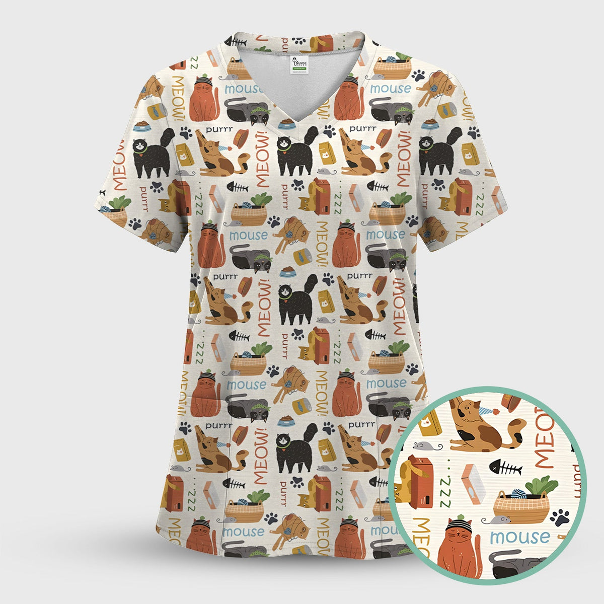 Meow Purr Cat Nurse Scrub Set