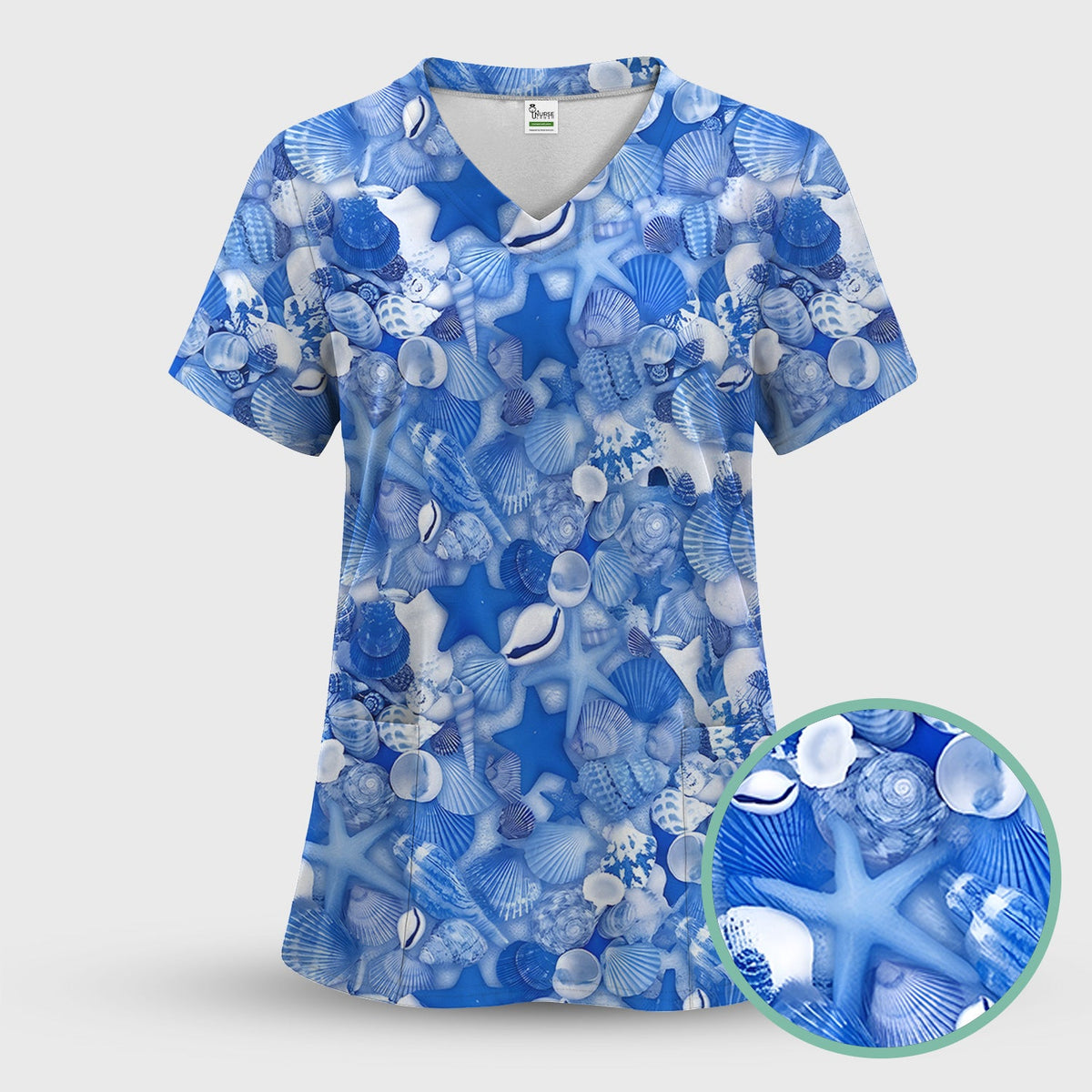 Blue Seashell Starfish Ocean Nurse Scrub Set