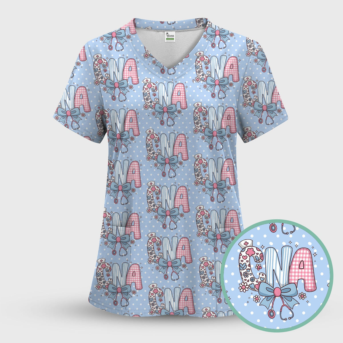 Floral Bow Nurse Scrub Set