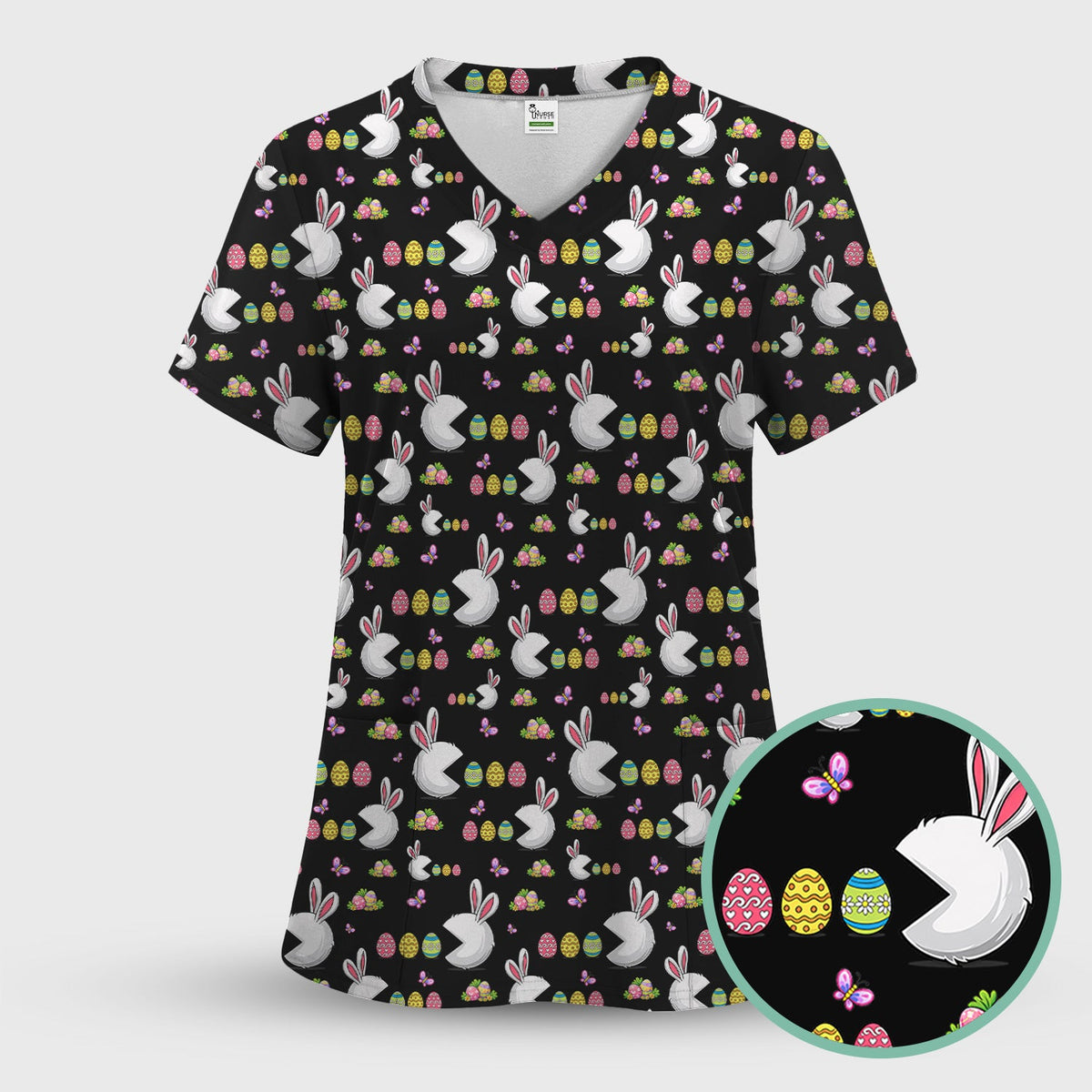 Bunny Colorful Eggs Nurse Scrub Set - Easter Gift