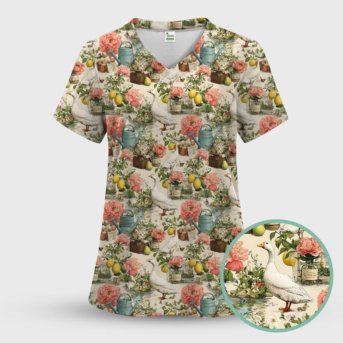 Vintage Goose Garden Floral Nurse Scrub Set