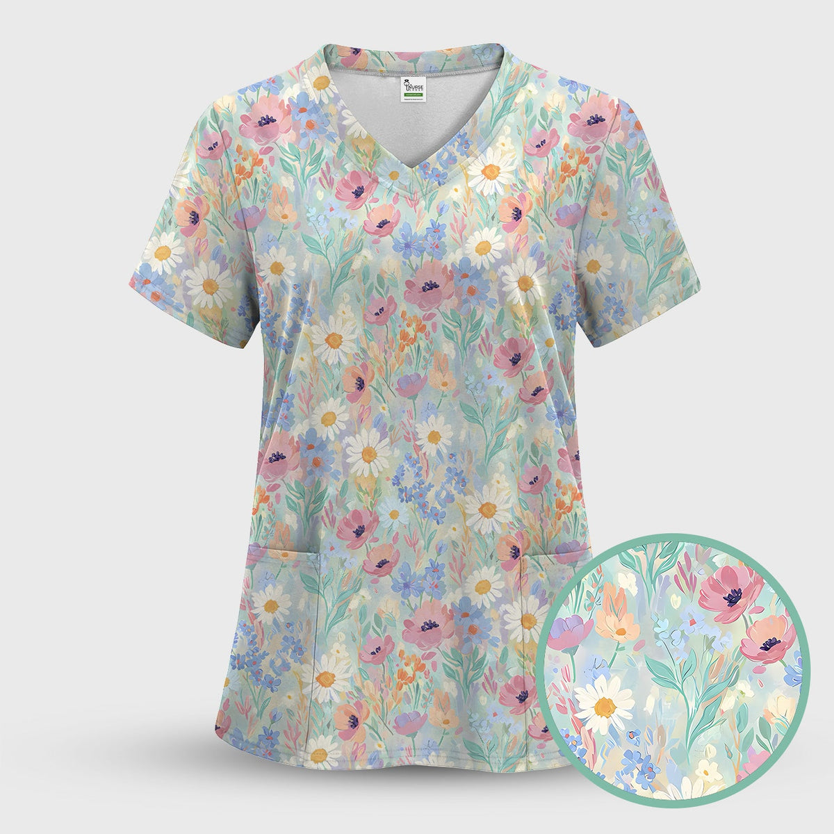 Pastel Wildflower Meadow Floral Nurse Scrub Set