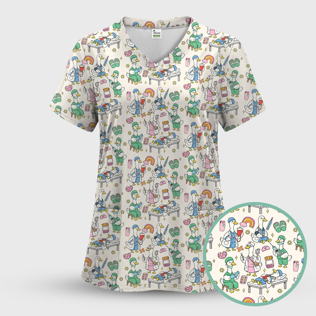 Duck Medical Doodle Nurse Scrub Top