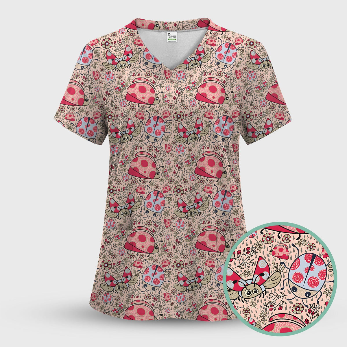 Ladybug Rain Garden Nurse Scrub Top